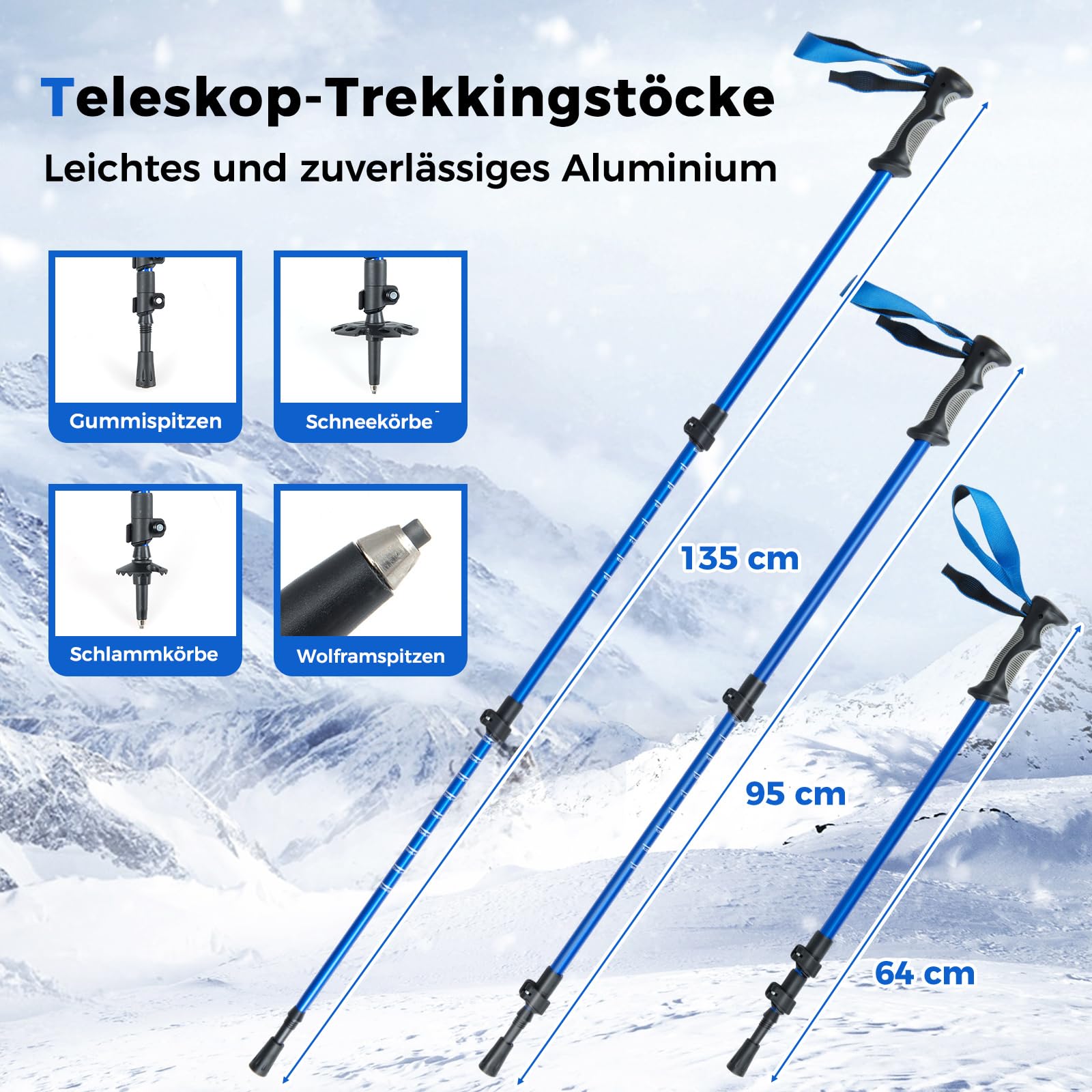 COSTWAY Schneeschuhe mit Steighilfe, Schuhgröße 35-45 bis 68/90kg, leichtes Schneeschuh-Set aus Alu mit Trekkingstöcke & Tragetasche für Herren, Damen & Jugendliche