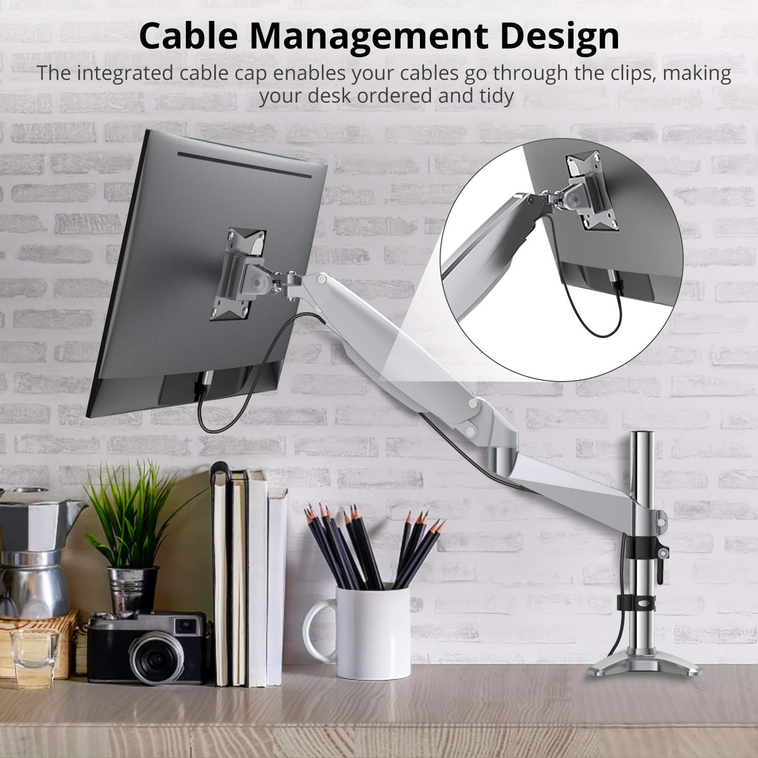 ATUMTEK Single Monitor Desk Mount Stand Height Adjustable Aluminium