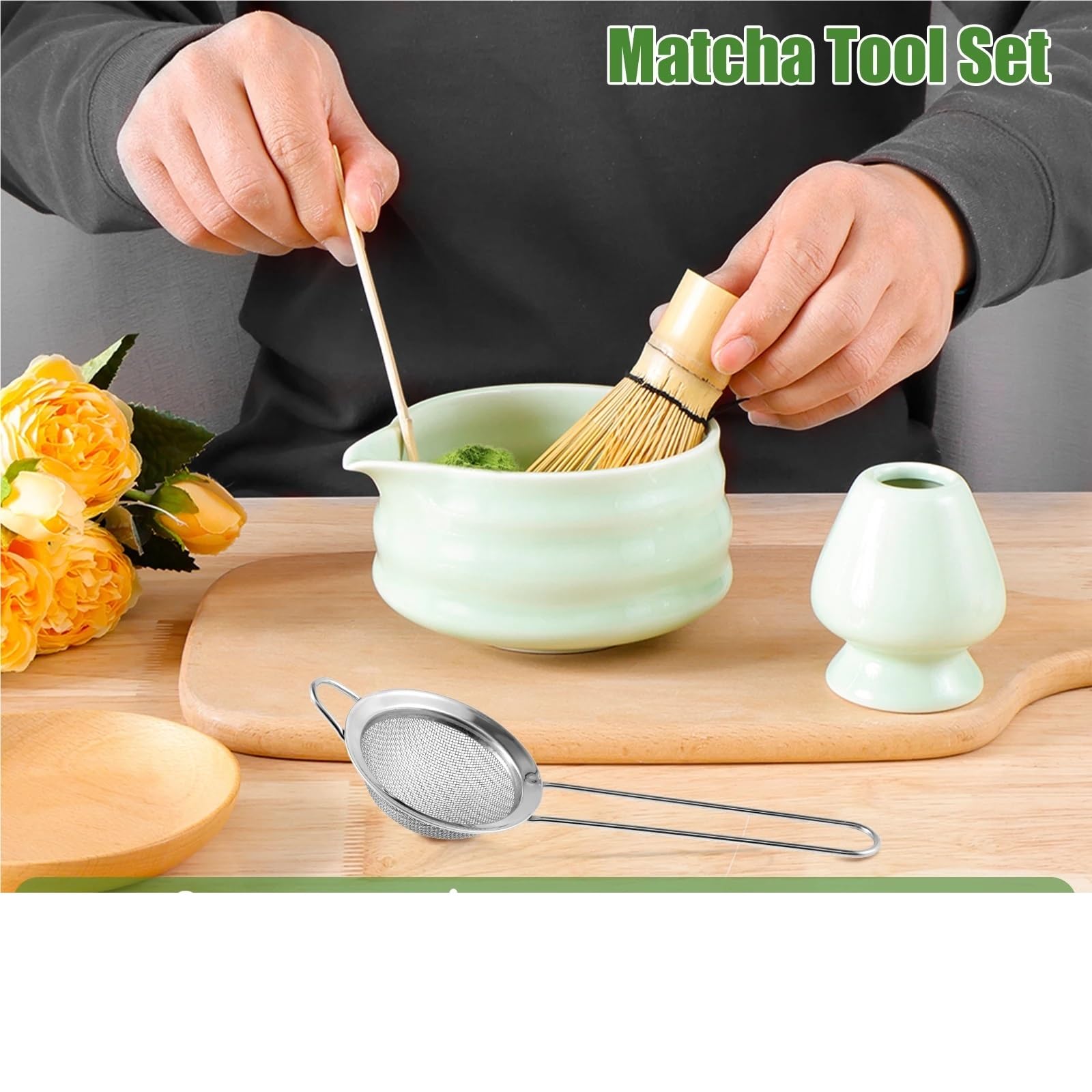 Juego de 3/10 batidores matcha, juego sólido, verde estable, batidor y tazón relajante, seguro con Juego de Té Matcha(Matcha Green)