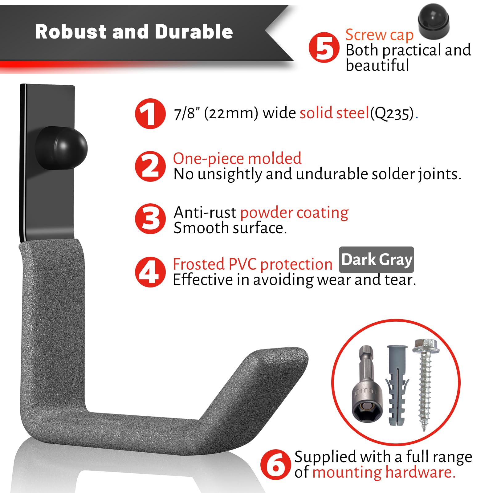 SunVFaFa Garage Hooks Heavy Duty Wall Hooks for Hanging Garden Tool Holder Steel J Utility Storage Organiser Wall Mount Ladder Hanger (6 Pack - Image 4