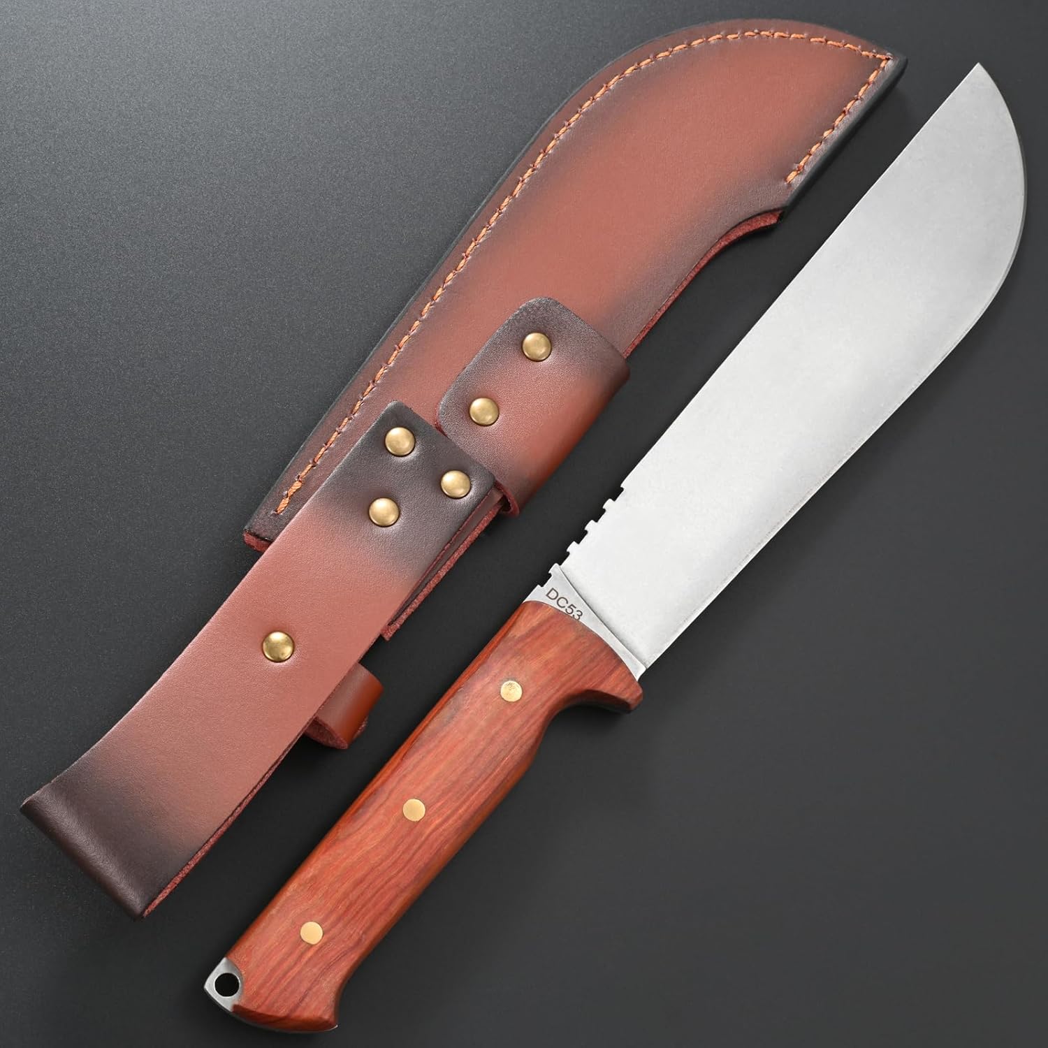 Gtkii GTK45 Fixed Blade Knife 8MM Thick DC53 Steel Blade Full Tang Rosewood Handle Fix Knifes for Camping Bushcraft Collection(Silver)