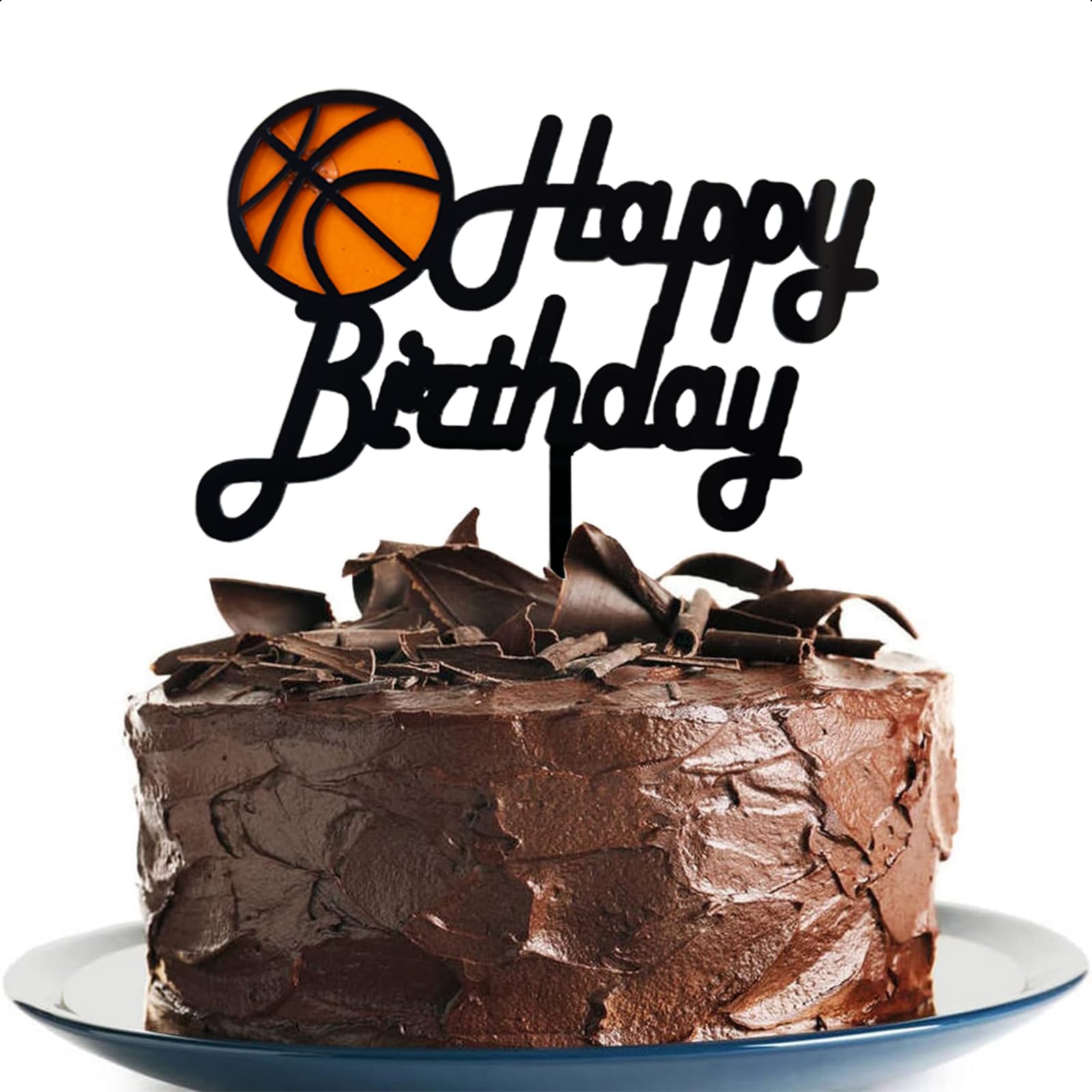 Happy Birthday Cake Topper Aus Acryl Mit Basketball Motiv - 12x15 Cm, Schwarz, Wiederverwendbar