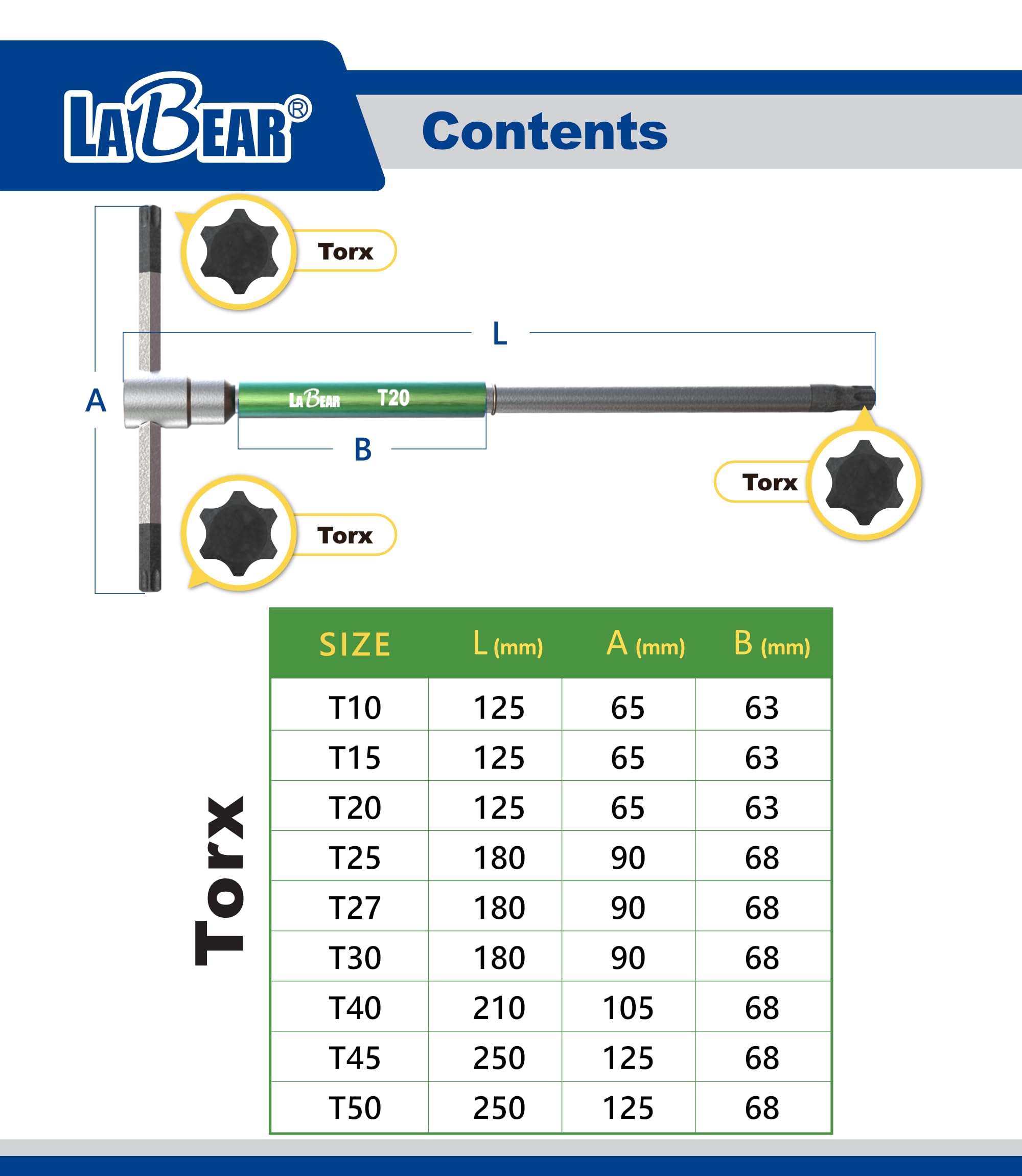 LABEAR - Juego de llaves Allen hexagonales (6 piezas TORX)