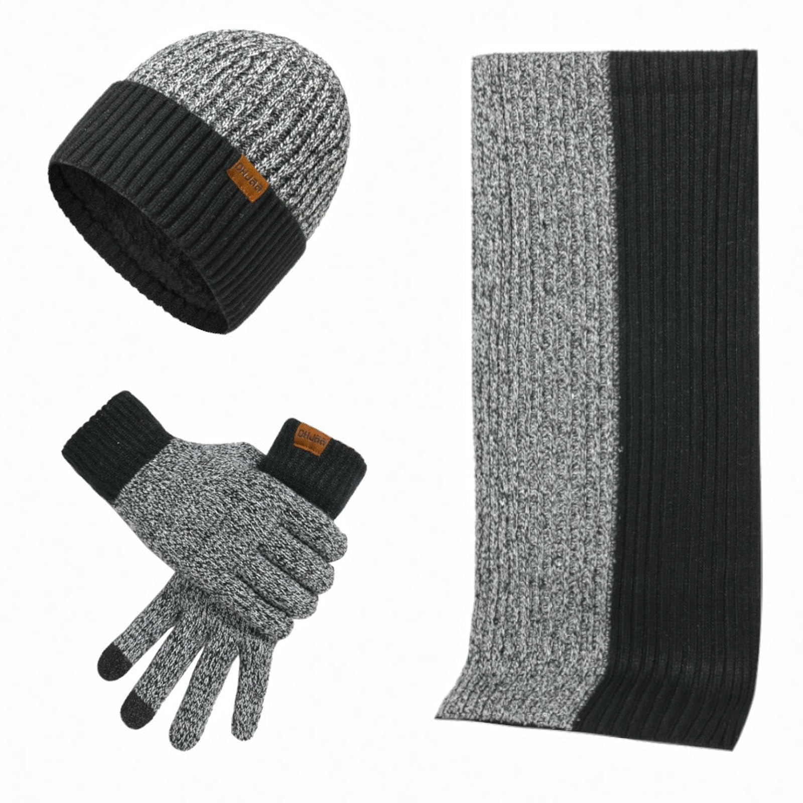 Wintermütze Schal Handschuhe Set Aus Modischer, Farbblockierter Strickmütze, Dickem Und Handschuhen Für Den Herbst Winter-schwarz