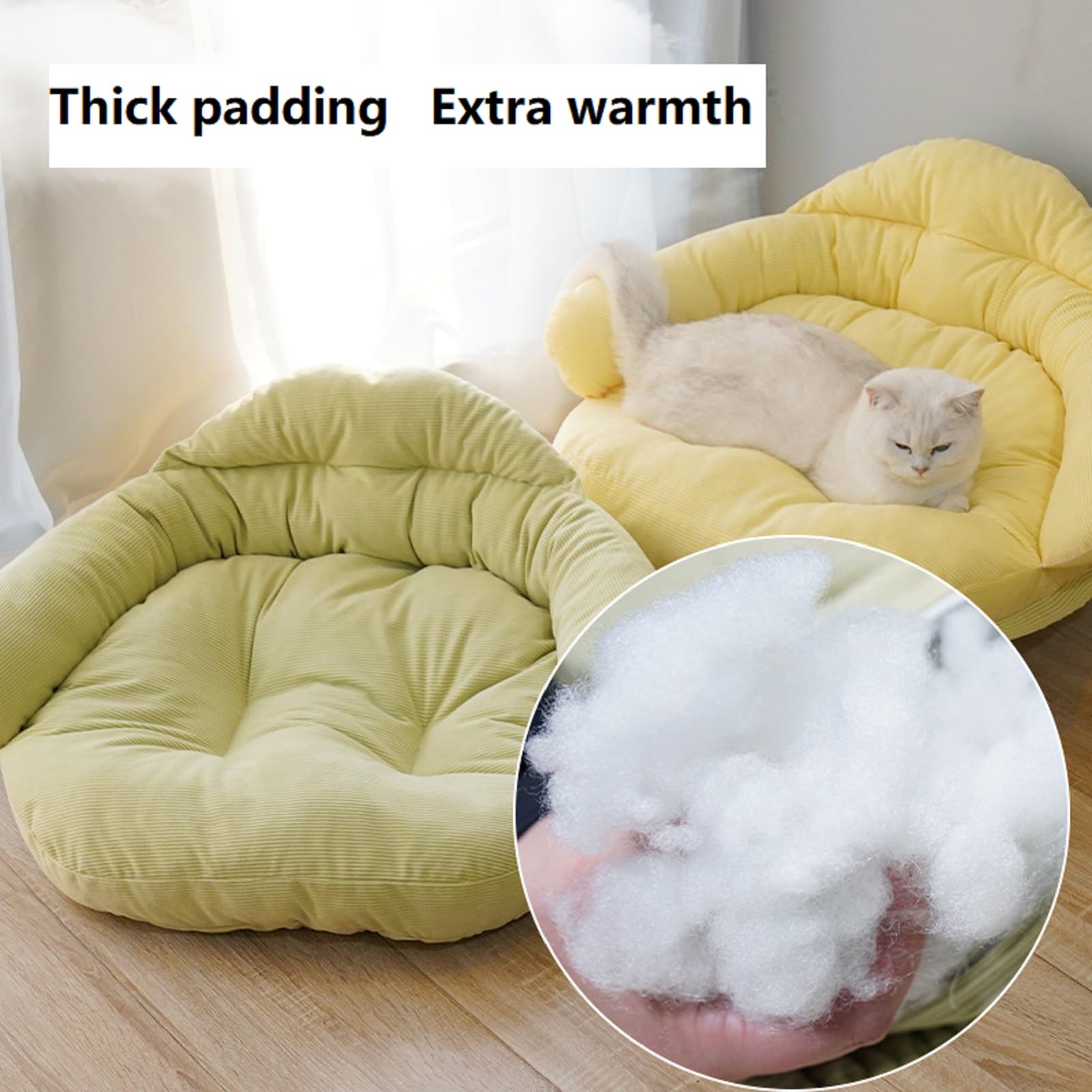 بيونتي سرير للقطط في الاماكن المغلقة، بيت قطط مكعب متعدد الوظائف مع لوح خدش للقطط وكرة منفوشة، سرير مغطى قابل للطي للحيوانات الاليفة الصغيرة والمتوسطة (بينك)