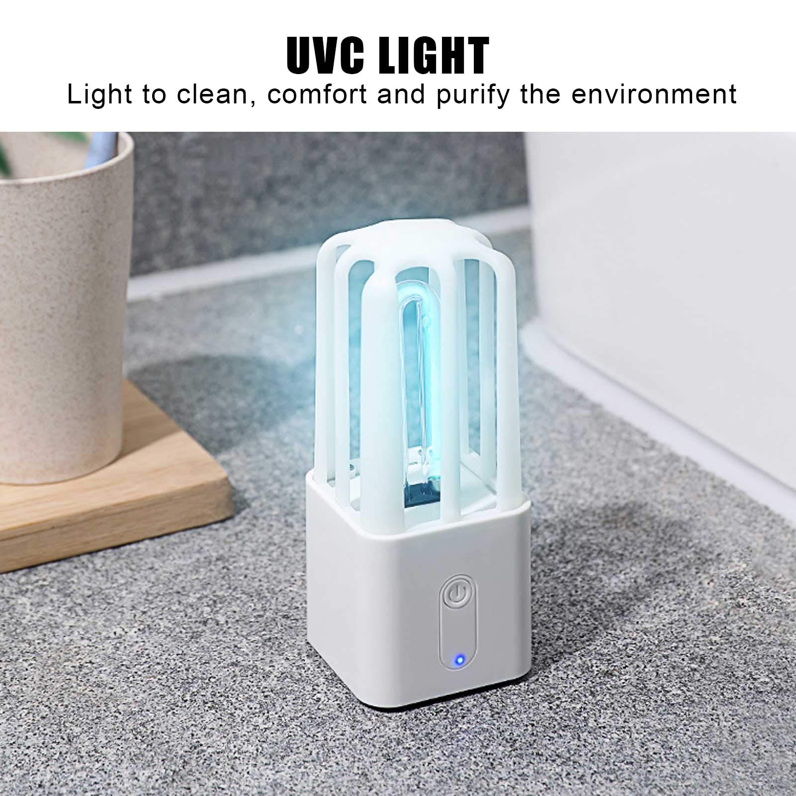 HURRISE Lampe désinfectante, lampe désinfectante, nettoyage rechargeable UVC USB pour ampoules pour hôtel, voiture, hôpital pour animaux de compagnie