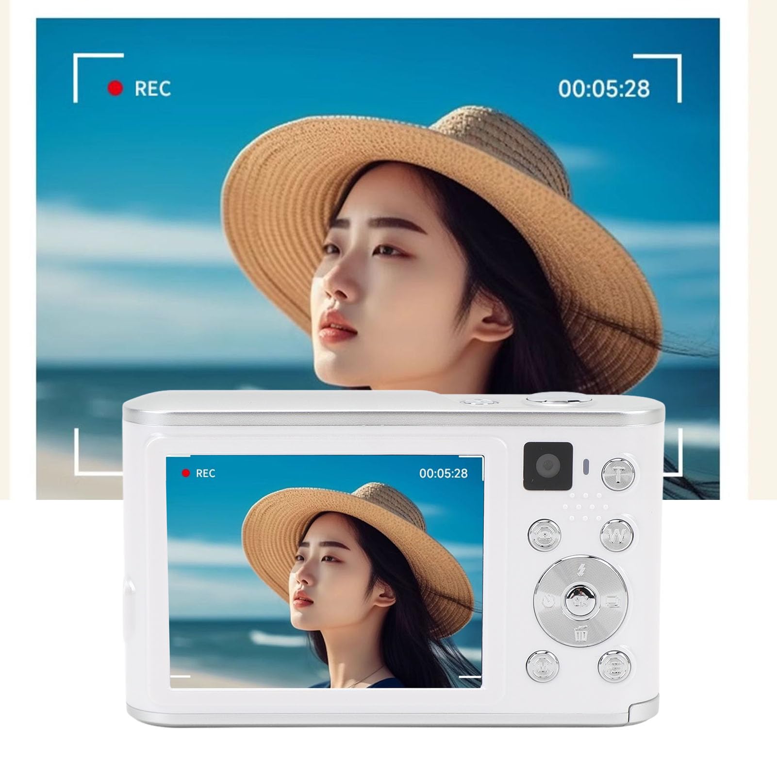 Aparat Cyfrowy 4K, Aparat do Vlogowania 4K 48 MP z Autofokusem i 2,8-calowym Ekranem IPS, Cyfrowy Aparat Typu „wskaż i Zrób zdjęcie” z 16-krotnym Zoomem dla Nastolatków, (WHITE)