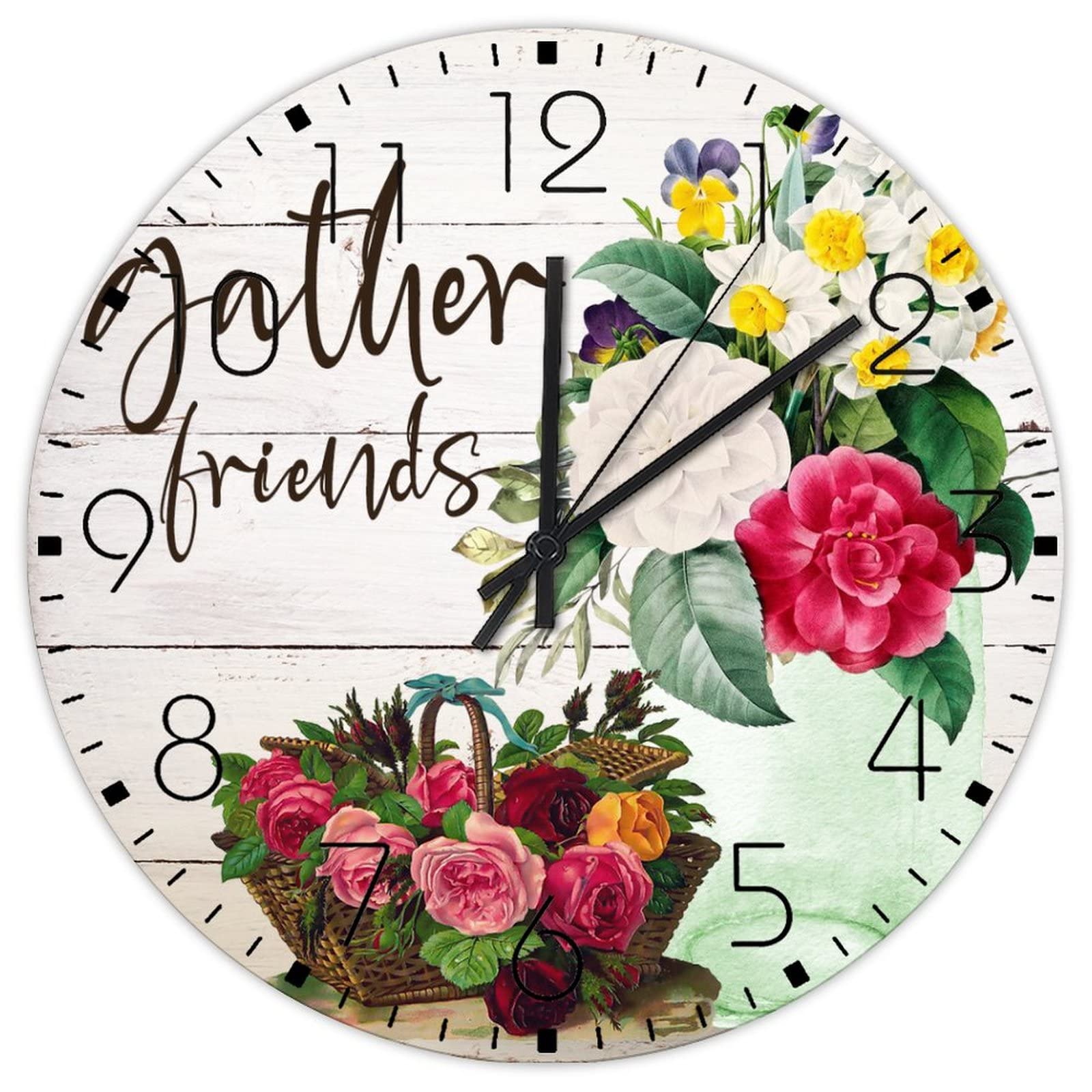 Horloge murale silencieuse 25 cm fleurs aquarelle pour un calme absolu