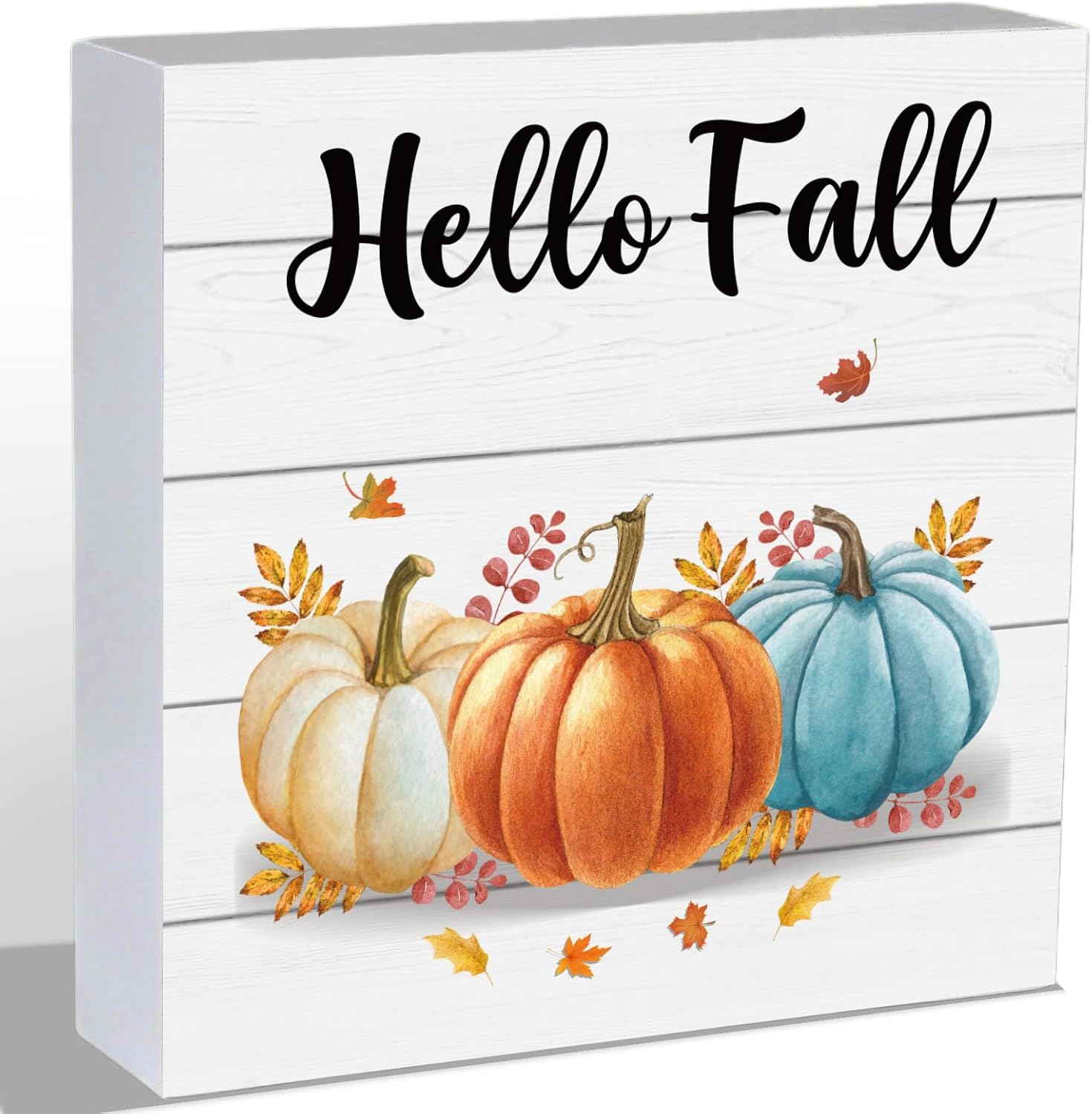 Fall Decorations for Home Fall Decor Bathroom Home Pumpkins Room Table Wood Box Sign Rustic Wooden Shelf Desk Office Decor Season Sign House Warming Gifts 5.9 x 5.9 Inch