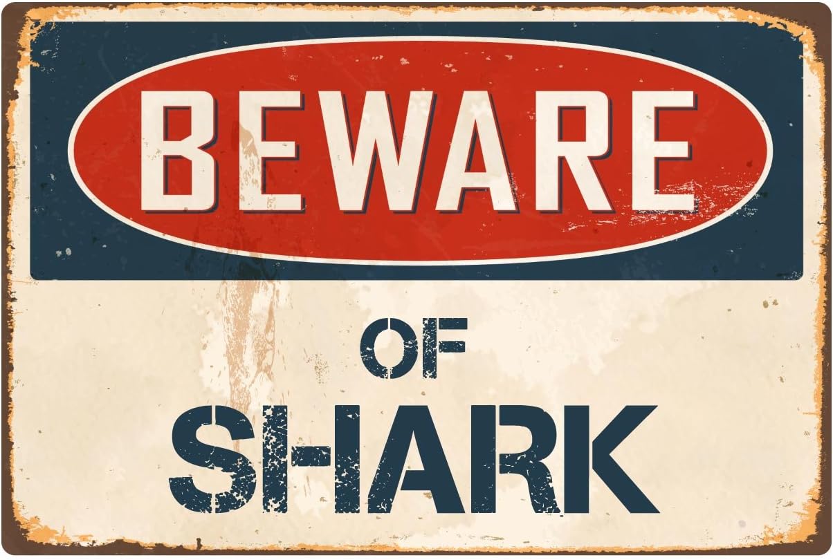 StickerPirate Beware of Shark VS380 – Letrero de metal retro de aluminio vintage de 8 x 12 pulgadas