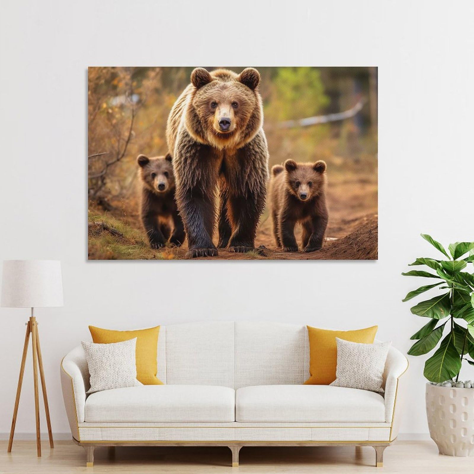 Junmoney Wall Art Print Brown Bear With Cubs, 20x30inch(50x75cm), for Bedroom Decor, Cosy Corners Or Studios, Decorative Wall Art for Cosy Rooms
