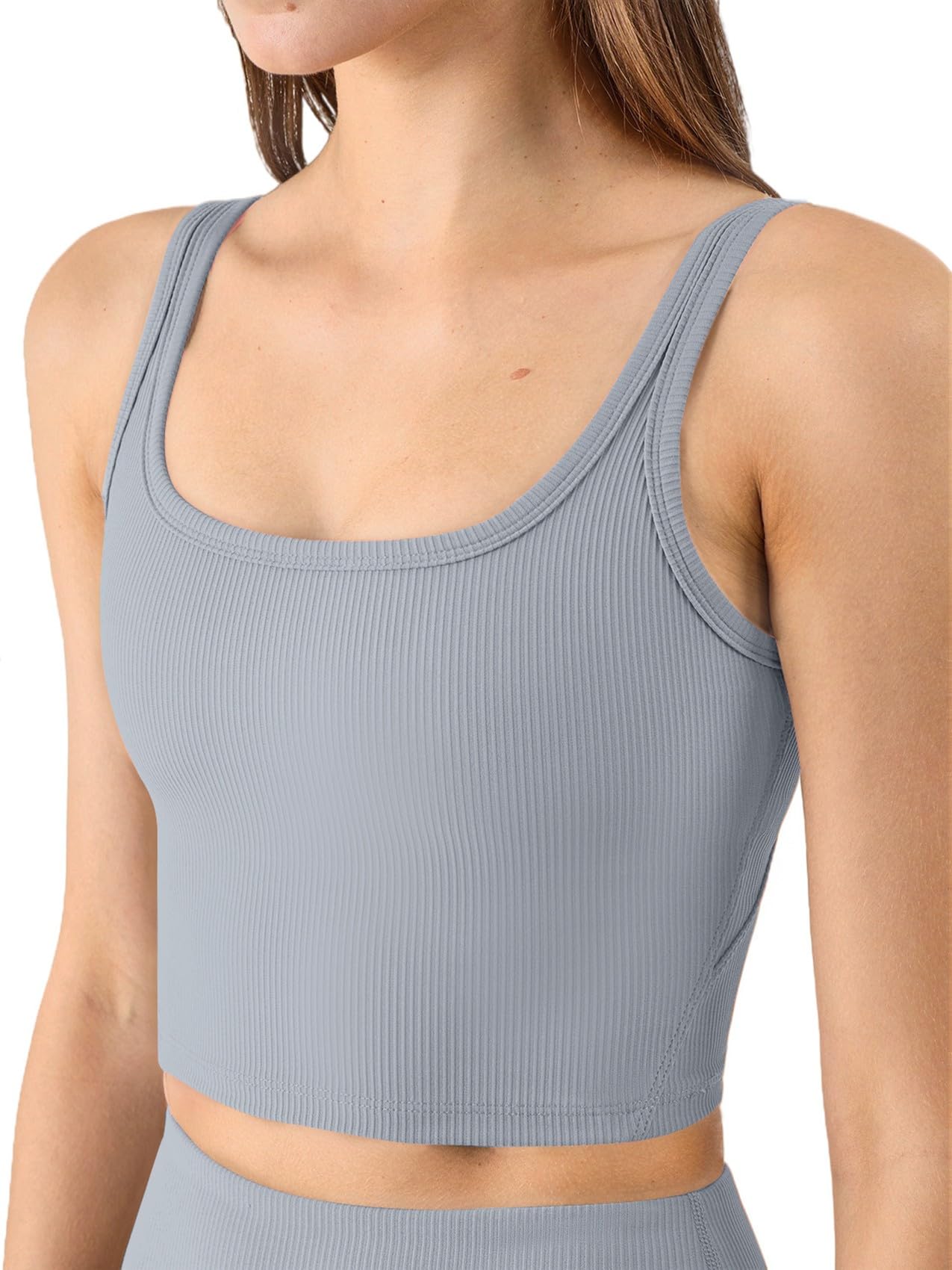 Chilylori Women's Seamless Sports Bra Workout Crop Top Tank Tops for Women Long Lined Sports Bra Ribbed Crop Top Fitness