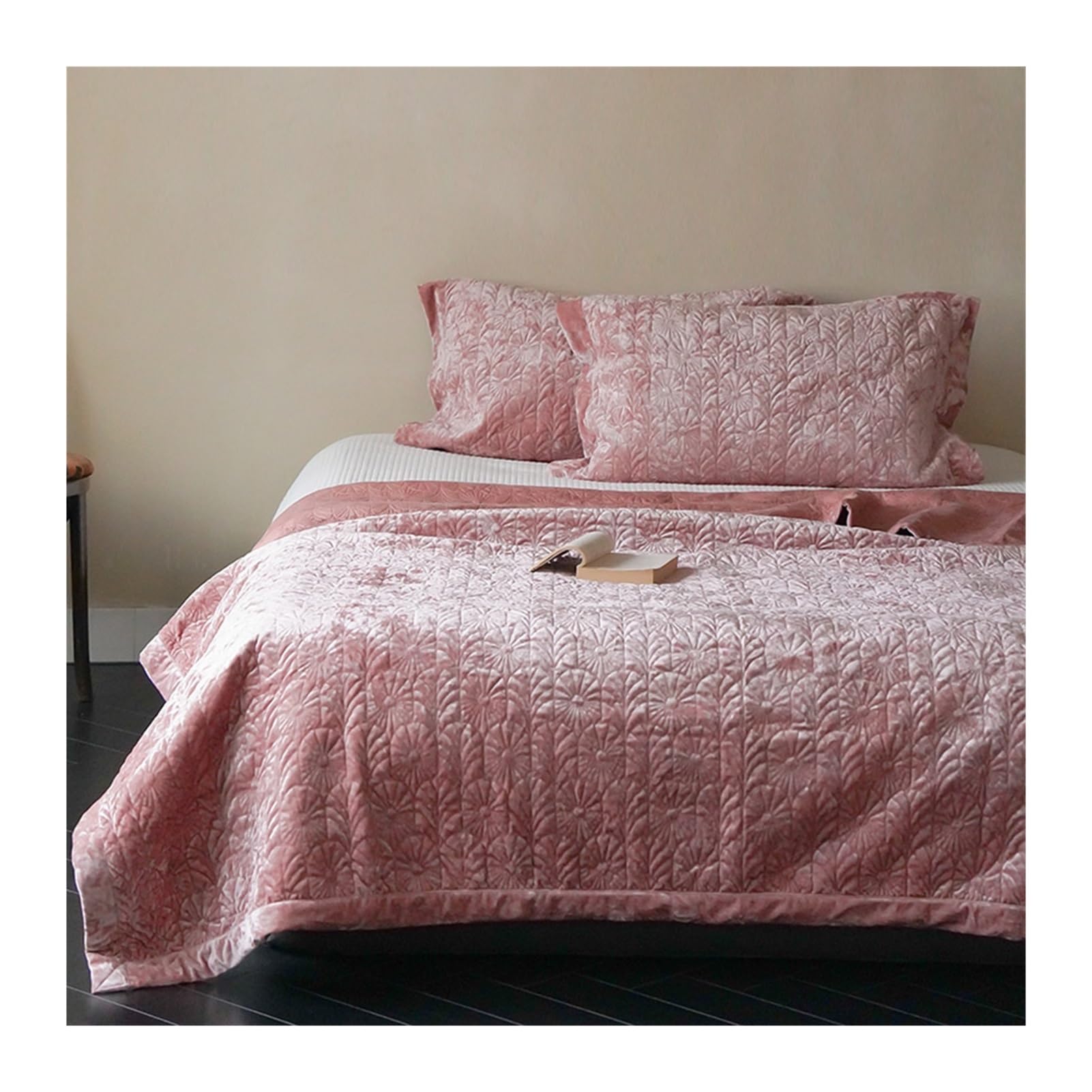 Zestaw kołder pełny/rozmiar queen size welwet/strona B Tencel miękka lekka narzuta narzuta zestaw całoroczny pościel 3-częściowy (różowy)