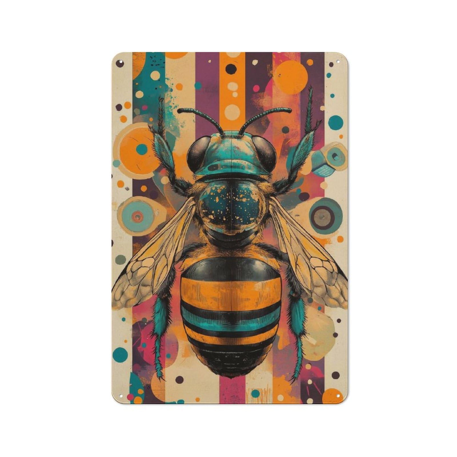 Nostalgic Bee Abstract Art Vibrant Bee Metal Wall Sign 30x20cm, Bar Wall Plaque for Pub, Home Bar, Shed Or Man Cave