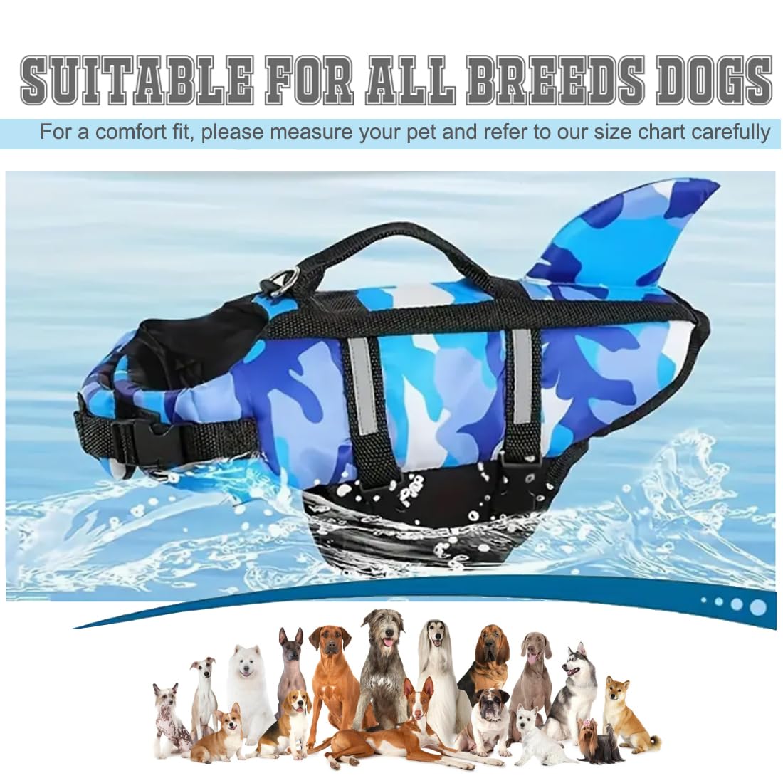 Gilet de Sauvetage pour Chien, Gilet de Sauvetage pour pour Petit, Moyen et Grand Chien avec poignée et réfléchissant, avec Une Bonne flottabilité, pour Piscine, Plage et Bateau Camo Bleu, XL