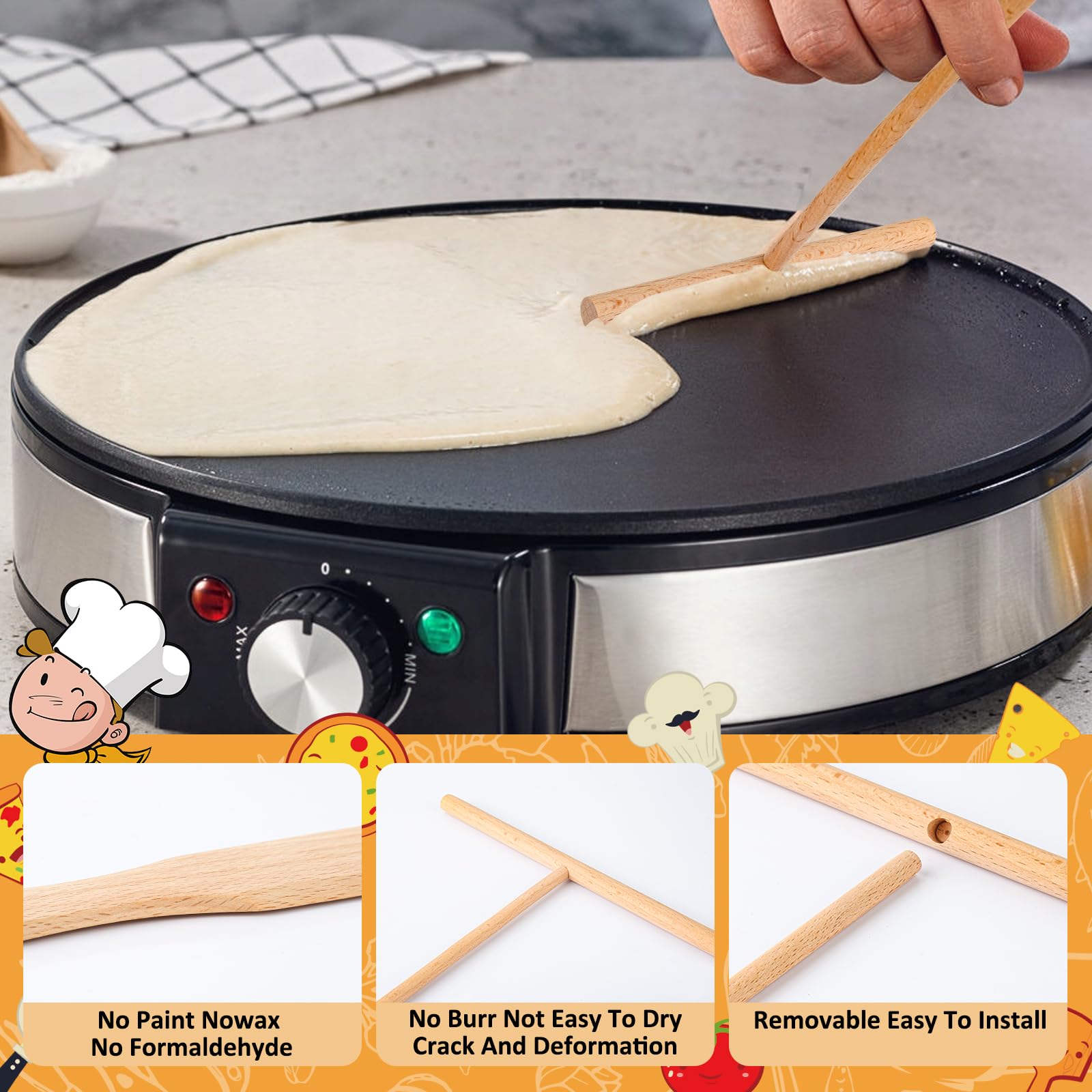 HOCUCHELAND 3 Pcs Spatule Crepe En Bois De Hêtre, Forme en T Spatule A Crepe Rake Crepe Spreader, Facile à Nettoyer Rateau Crepe, Etaleur Crepe pour Ustensiles De Cuisine Bois Outil De HOCUCHELAND 3 Pcs Spatule Crepe En Bois De Hêtre, Forme en T Spatule A Crepe Rake Crepe Spreader, Facile à Nettoyer Rateau Crepe, Etaleur Crepe pour Ustensiles De Cuisine Bois Outil De