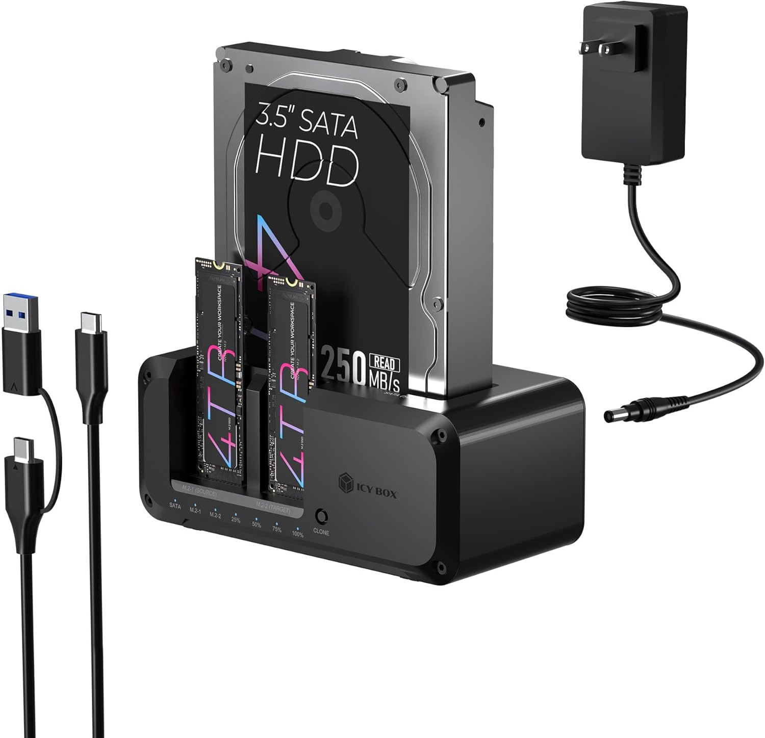 Product image of M.2 NVMe & SATA SSD/HDD Hard Drive Docking Station, ICY BOX USB-C 10Gbps NVMe Cloner&Reader, TripleBay Hard Drive cloner for 2.5"/3.5" SSD&HDD Hard Drives, Offline Cloning, Tool-Free (3 Bay)