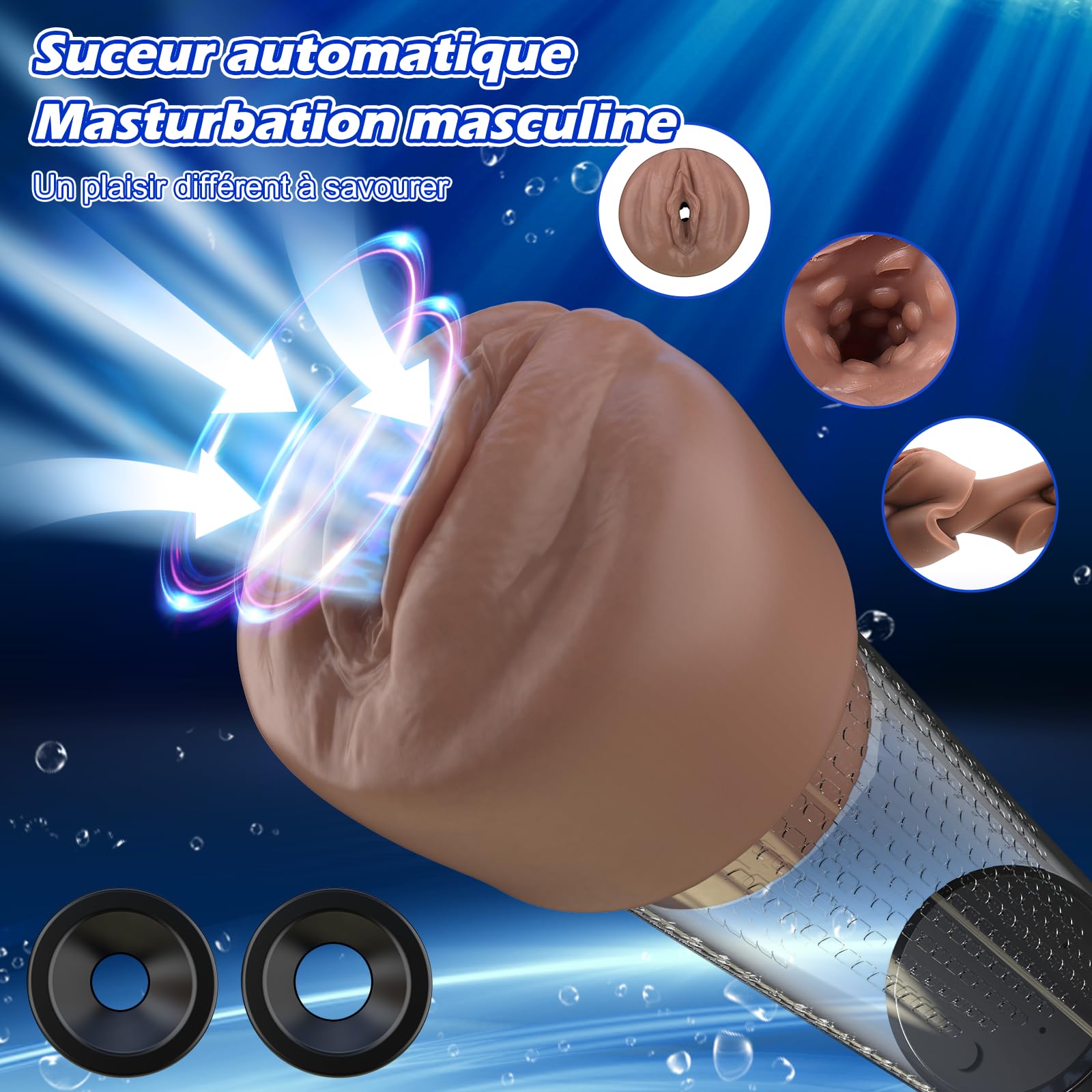 Pompe à Pénis Sextoyse Homme Sex-Masturbateurs masculins avec 6 D'aspiration& 6 Anneaux de pénis,Pompe à Pénis Vibromasseurs avec Vaginette Silicone & Affichage LED,Sex Toys Femme Menottes Sex Adulte