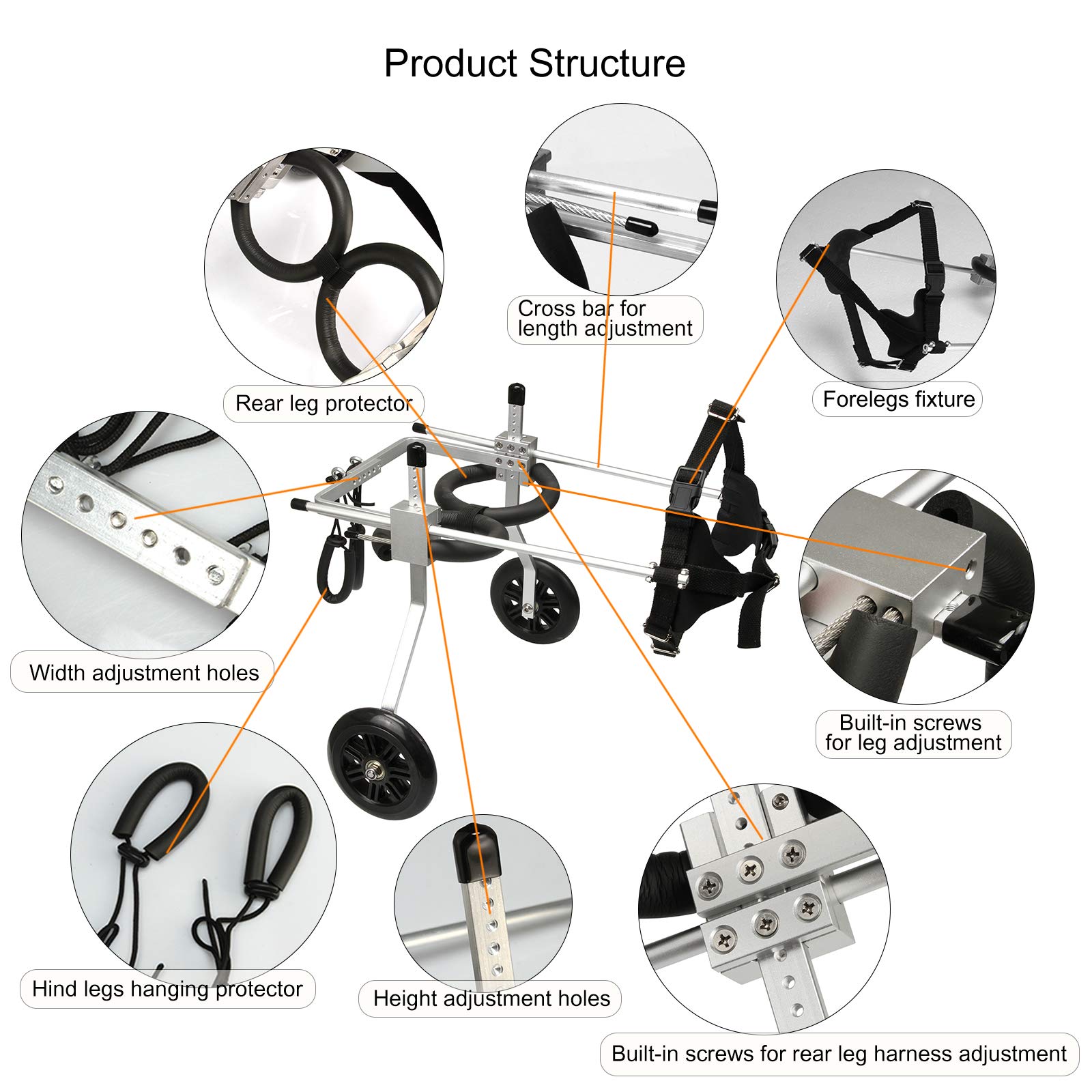 Silla de ruedas ajustable de acero inoxidable de 2 ruedas para perros pequeños, ideal para rehabilitación de patas traseras, soporte para perros mayores y discapacitados, ayuda de movilidad | Ideal para rehabilitación de patas traseras, apoyo para perros