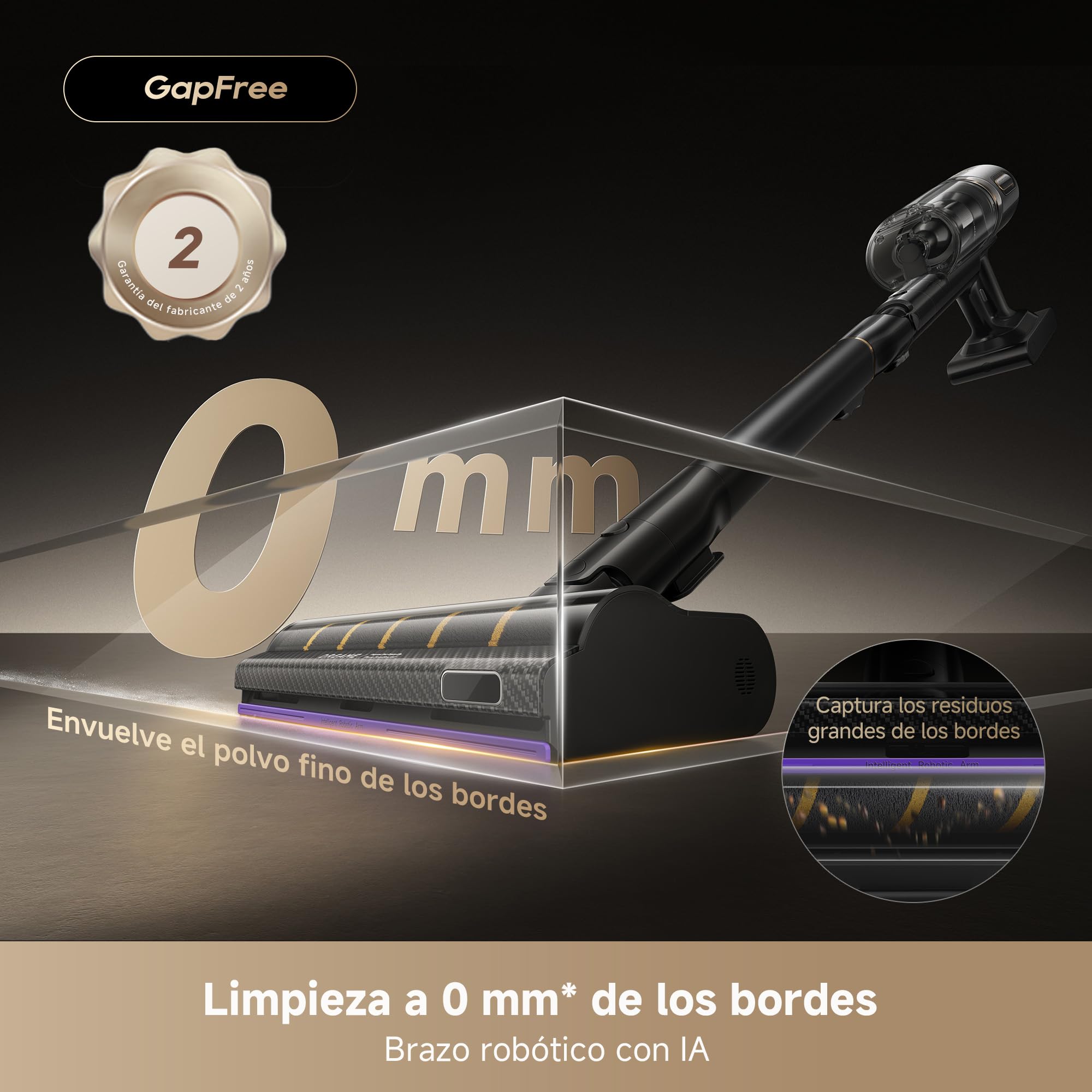 DREAME V20 Pro-A Aspirador Sin Cable, Limpieza de Bordes a 0 mm, Sin Enredos, Limpieza de Suelos Duros y Alfombras, 24000 PA/Succión de 210 AW, 90 min de Autonomía Máx., Limpieza de Pelo de Mascotas
