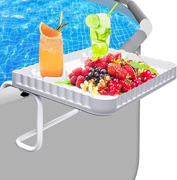 Above Ground Pool Bar, Poolside Table Serving Tray for Above-Ground Pools, Round & Oval Pool Accessories Swim Up Bar Fit for Most Frame Pools White