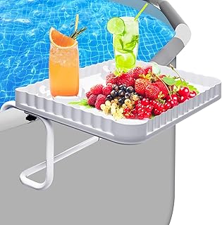 Above Ground Pool Bar, Poolside Table Serving Tray for Above-Ground Pools, Round & Oval Pool Accessories Swim Up Bar Fit for Most Frame Pools (White)