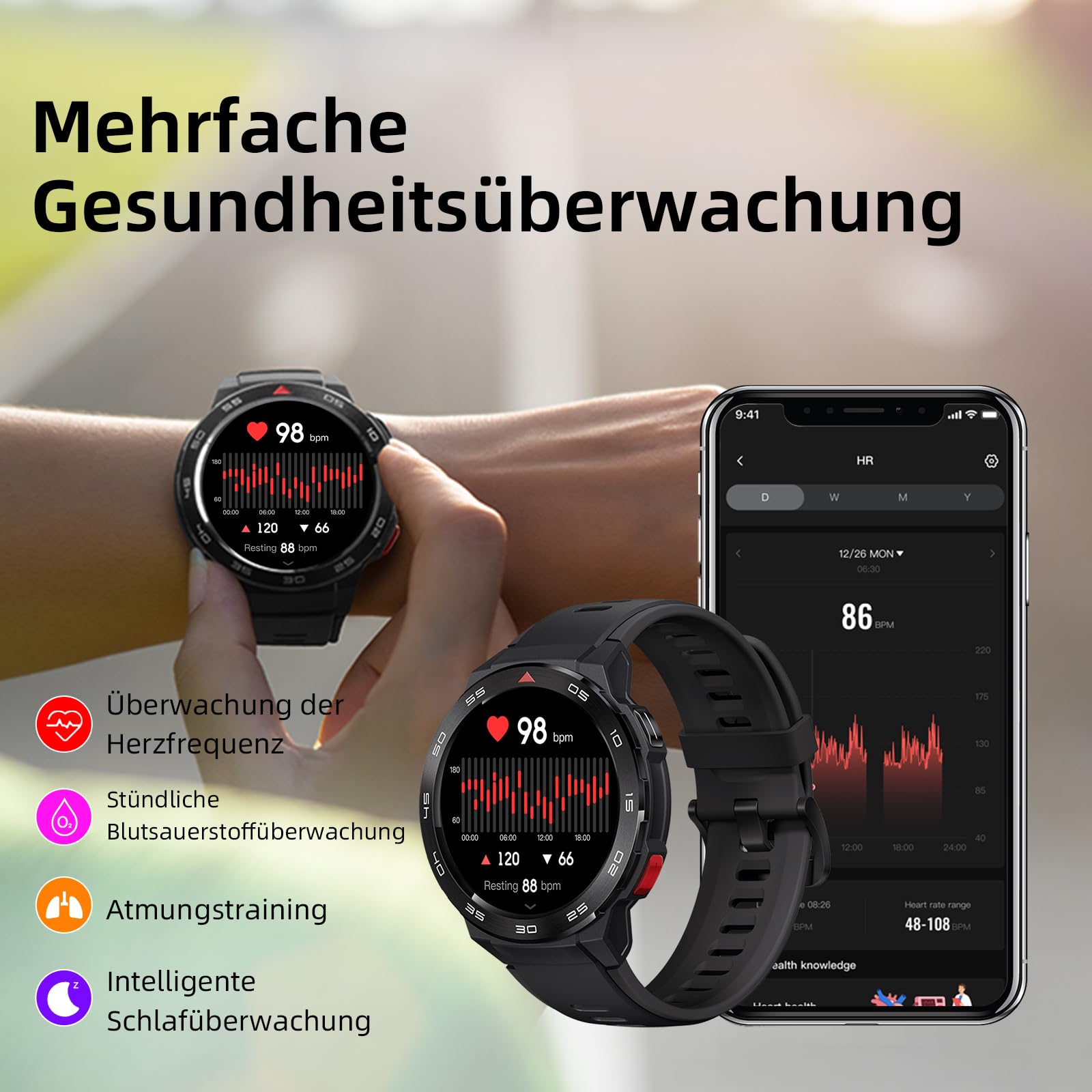 Mibro GS Pro Reloj Inteligente Hombre para Correr con Llamada Bluetooth, 1.43" AMOLED Smartwatch con GPS, 5ATM Impermeable, Altímetro, Barómetro, Brújula, 105 Modos Deportivos para Android iOS