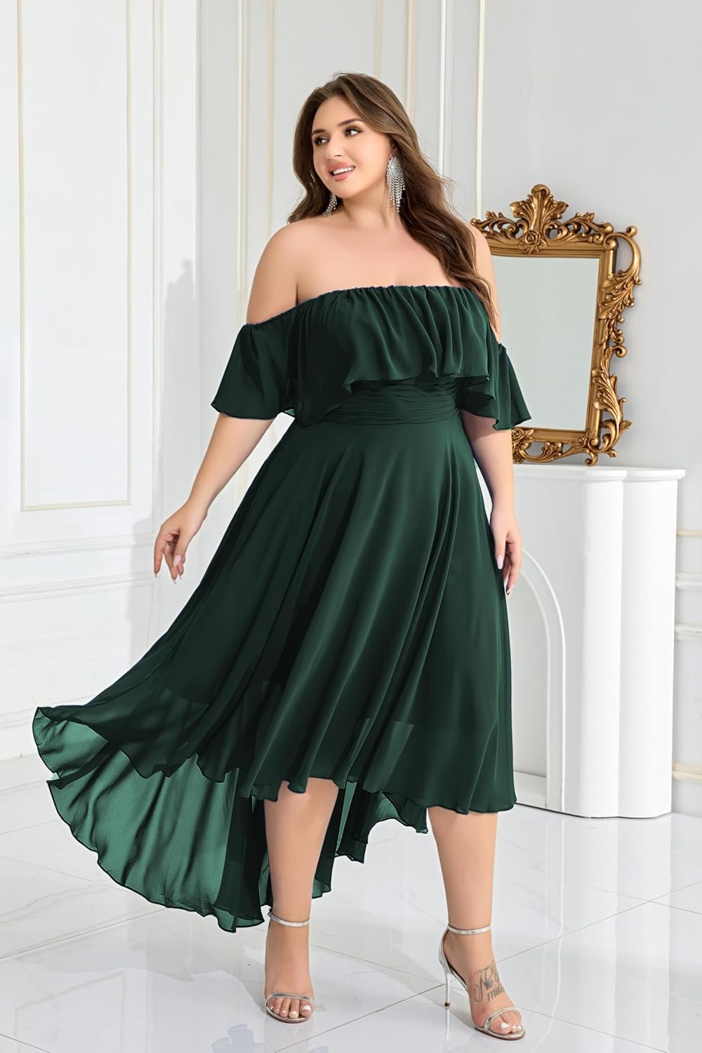 Women's A-line Chiffon Dresses with Elastic Waist Irregular Hem Dress - Image 6