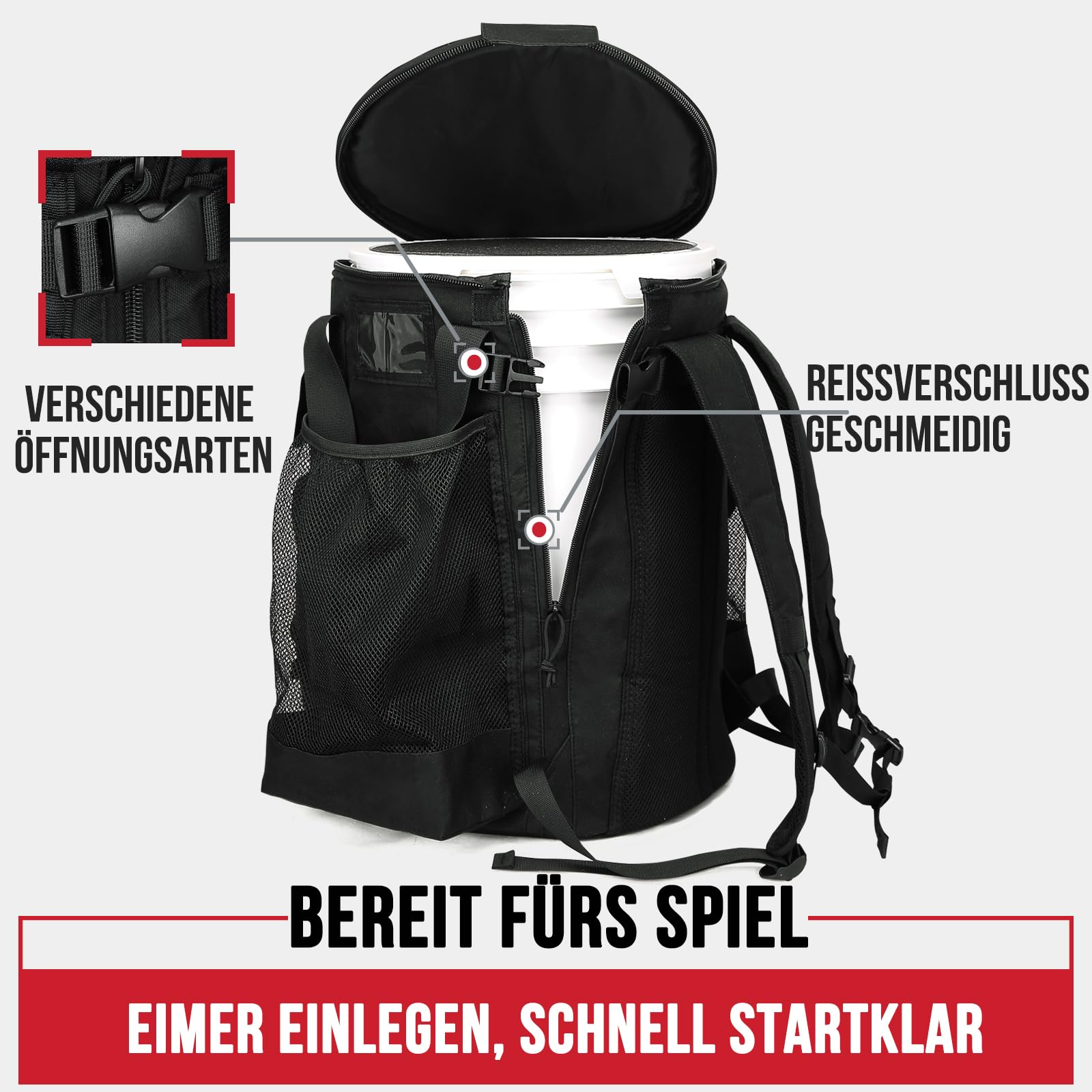 Baseballtasche für 6-Gallonen-Eimer, Baseball-Rucksack für Baseballtrainer mit taktischem MOLLE-Gurtband, Eimerabdeckung mit Mehreren Taschen für Schläger und Handschuhe – ohne Eimer
