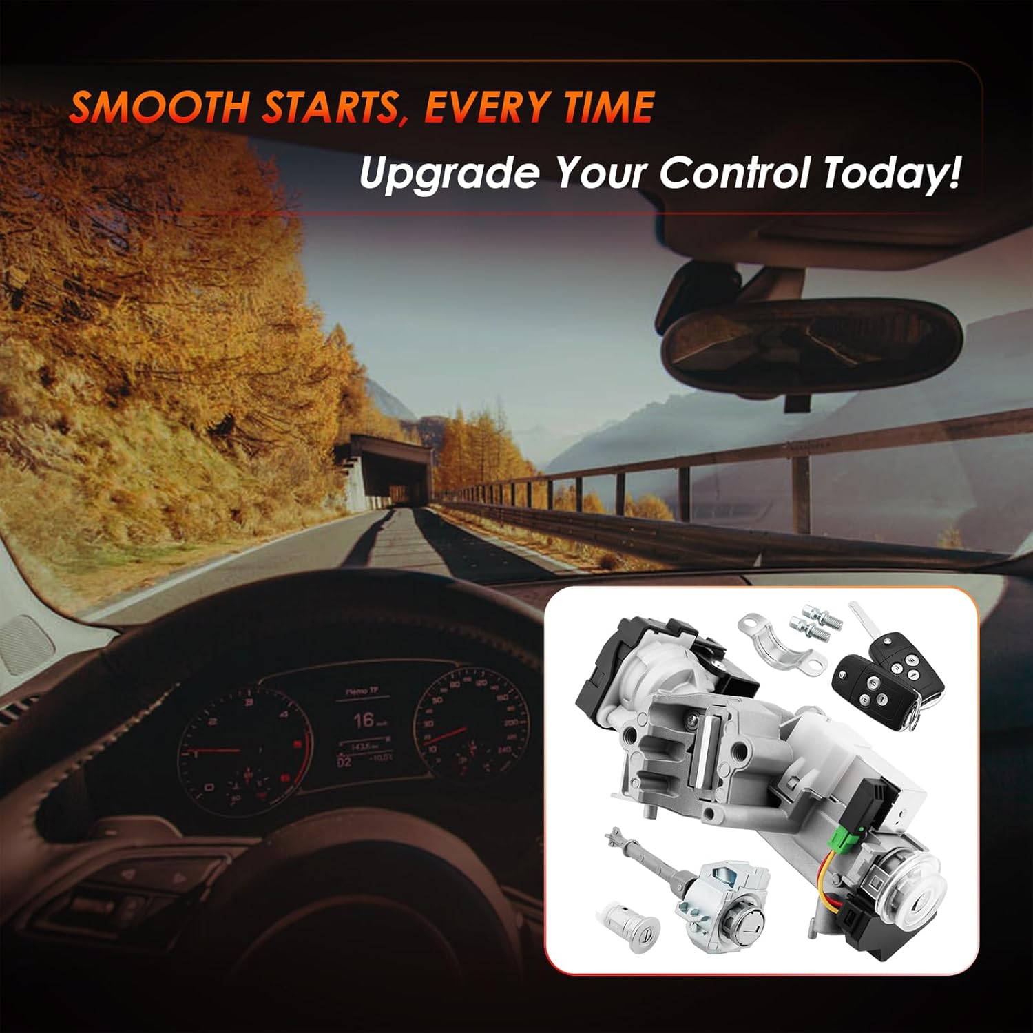 Ignition Switch Lock Cylinder, Compatible with 2012-2014 Honda Civic 1.8/2.4L, Assembly w/Remote Key (ID46 Chip 433MHZ Freq), Left Door/Fuel Cap Lock, Replaces# 72185-TR0-A01