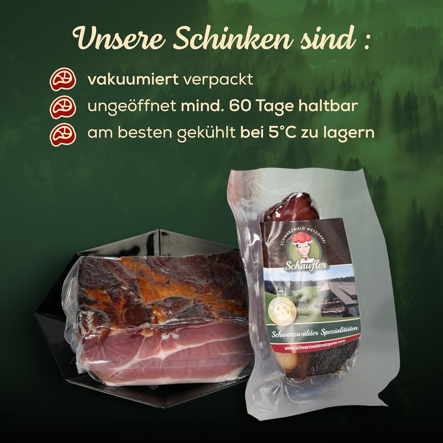 Schwarzwald Metzgerei Schaufler Schwarzwälder Räucherschinken, Im Buchenrauch Gereift, am Stück, Traditionell Handgesalzen, 60 Tage Haltbar (1kg)