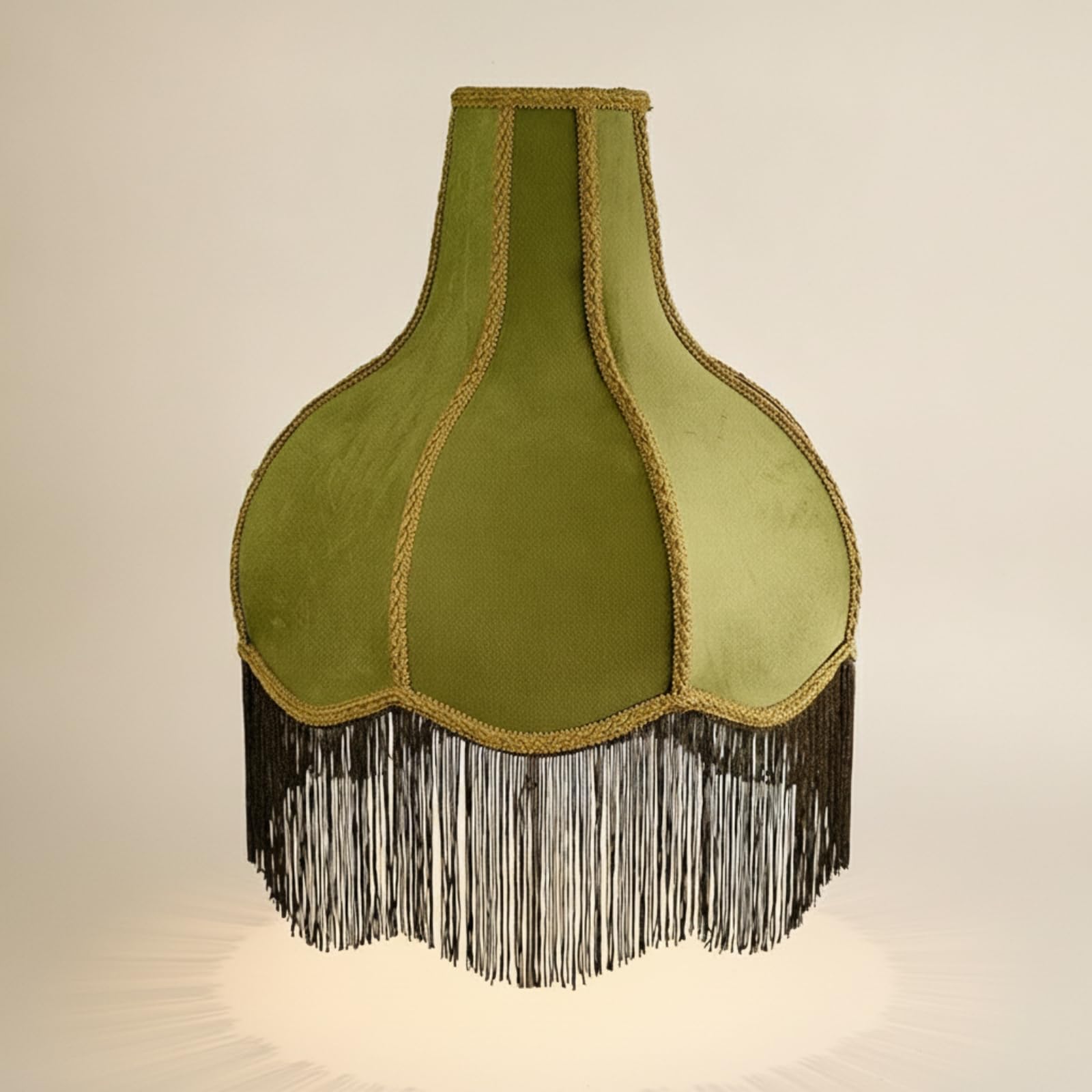 Pantalla de Lámpara Pagoda Tela Pantalla, Beige Con Ribete Blanco Y Flecos Negros, Pantalla De Lámpara De Borlas De Lino De Malla Con Ribete