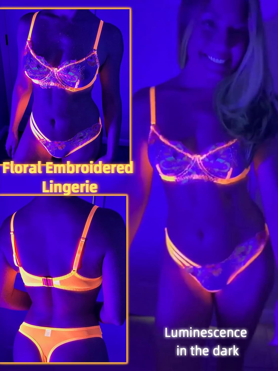 Aranmei Sexy Lace Bra for Women Floral Embroidered Mesh Underwire Strappy Push Up Lingerie Sets - Image 4