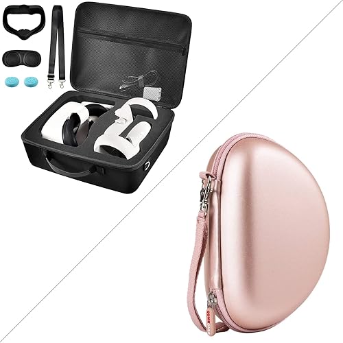 Hard Carrying Case for Oculus Quest 2 All-in-One VR Gaming Headset with Rose Gold Carrying Case Compatible for Beats Solo3 Beats Solo2