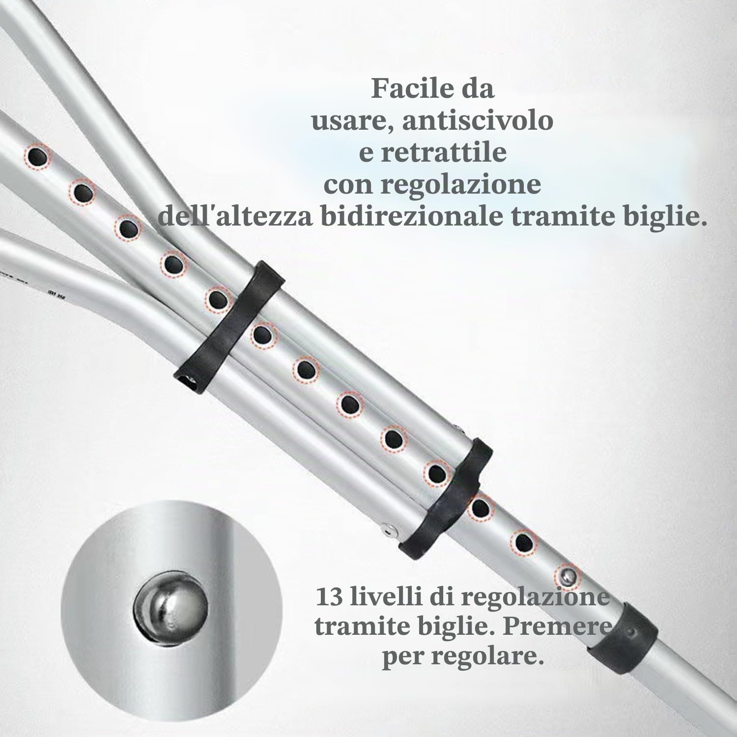 Stampelle Ascellari Pieghevole,Sottobraccio Stampelle,Bastone Universale In Alluminio,Con Imbottitura Morbida,Regolabile Da 98 a 158 Cm,Ausiliario Per Persone Con Difficoltà Motorie(Coppia)