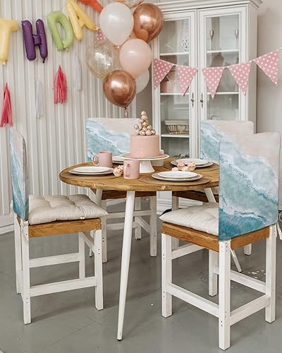 Vista 70 de Fundas para sillas navideñas de muñeco de nieve negro, 4 piezas, fundas traseras de comedor, fundas para árbol de Navidad, protectores extraíbles