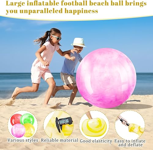 Miniatura 9 de Meooeck 4 bolas inflables marmoleadas grandes y rebotantes, bolas de goma grandes, bola inflable gigante, pelotas de playa gigantes para niños y