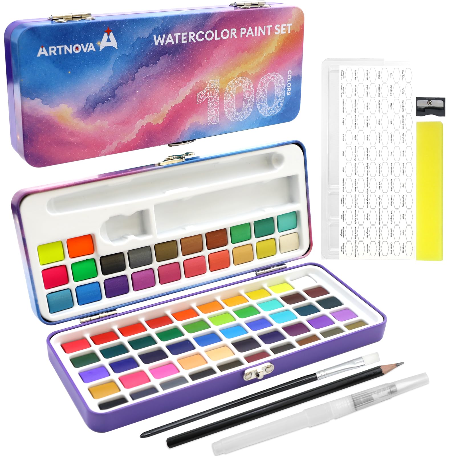 Artnova Watercolor Paint Set, 100 Colors Portable Paint Kit | On the Go Travel Case, High…
