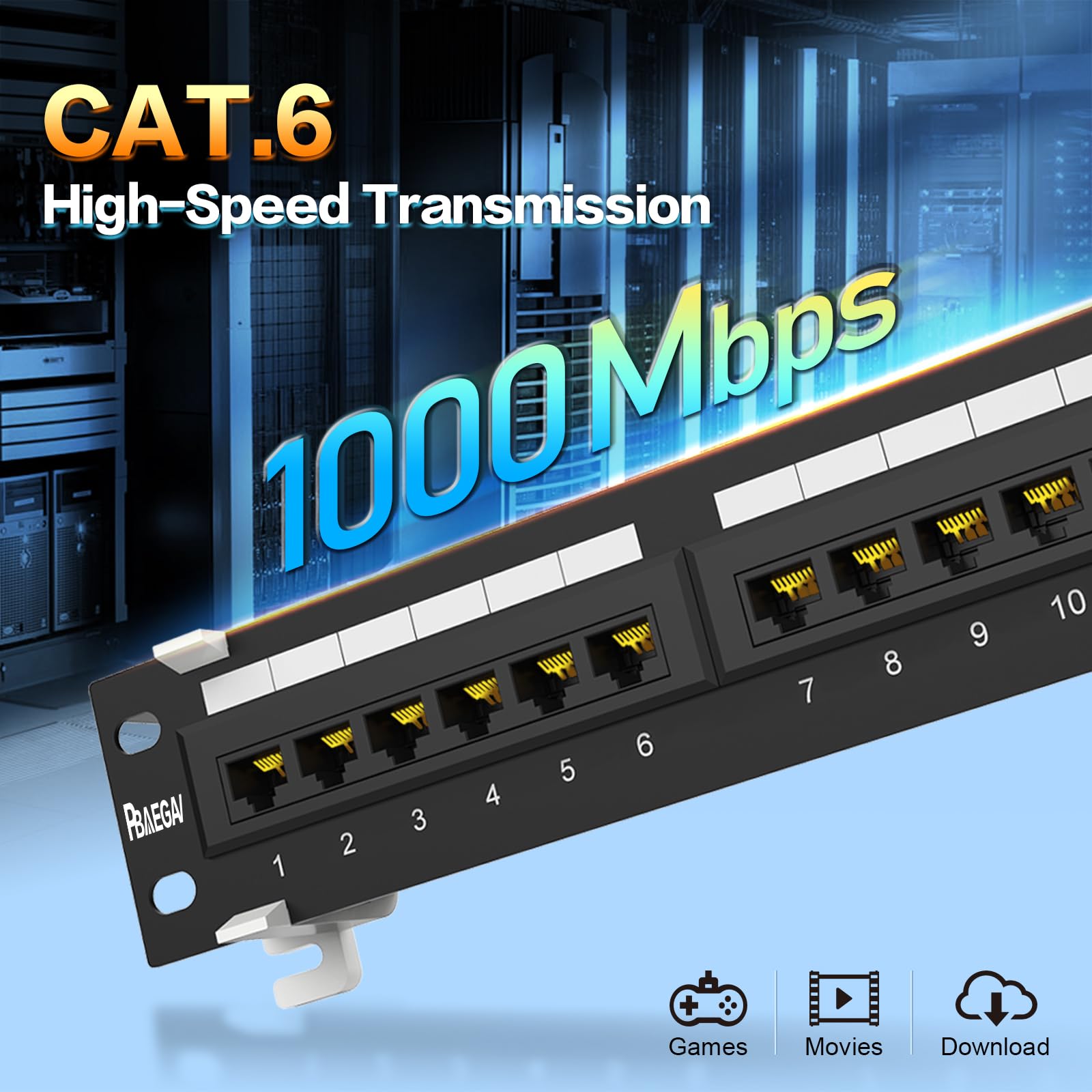 Panel de conexión de 12 puertos Cat6 sin blindaje, soporte de pared 89D, instalación vertical u horizontal, compatible con cableado RJ45 Cat5e y Cat6 (panel de conexión CAT6)