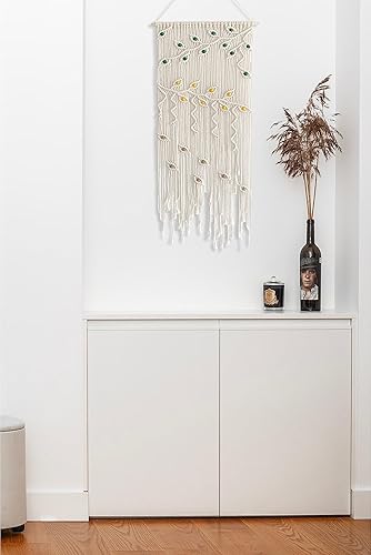 Miniatura 4 de Winterdemoon Cortina de macramé para colgar en la pared, decoración bohemia con cuentas, decoración de pared de macramé, decoración de pared de