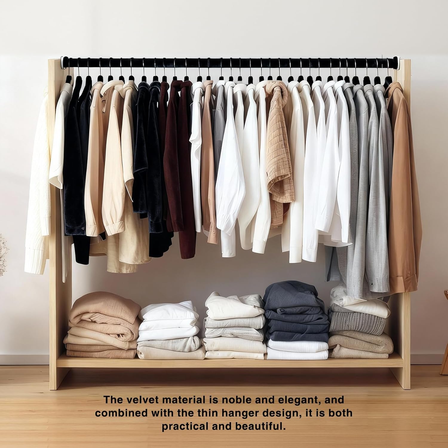 30sets/60pcs Velvet Pants Hangers Non Slip Black Felt Hangers with 30 Cascading Hooks, Space Saving 360 Degree Swivel Hook Closet Organizer for Jeans, Trousers, Leggings, Tank Top, Shorts and Skirts