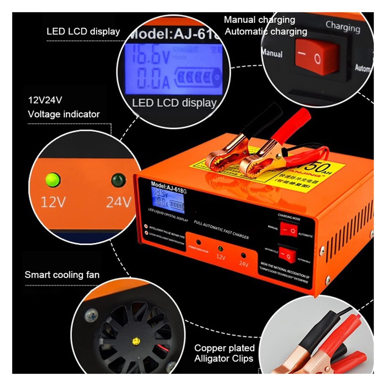Caricabatterie per Auto Caricabatteria for Auto Riparatore di batterie a impulsi Intelligenti Caricabatterie 12v24v 10A for Display LCD a LED for Camion for Auto