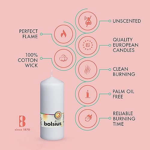 Miniatura 3 de BOLSIUS 10 velas de pilar blancas de 2.25 x 6 pulgadas, calidad europea premium, envueltas individualmente, 42 horas de tiempo de combustión, velas