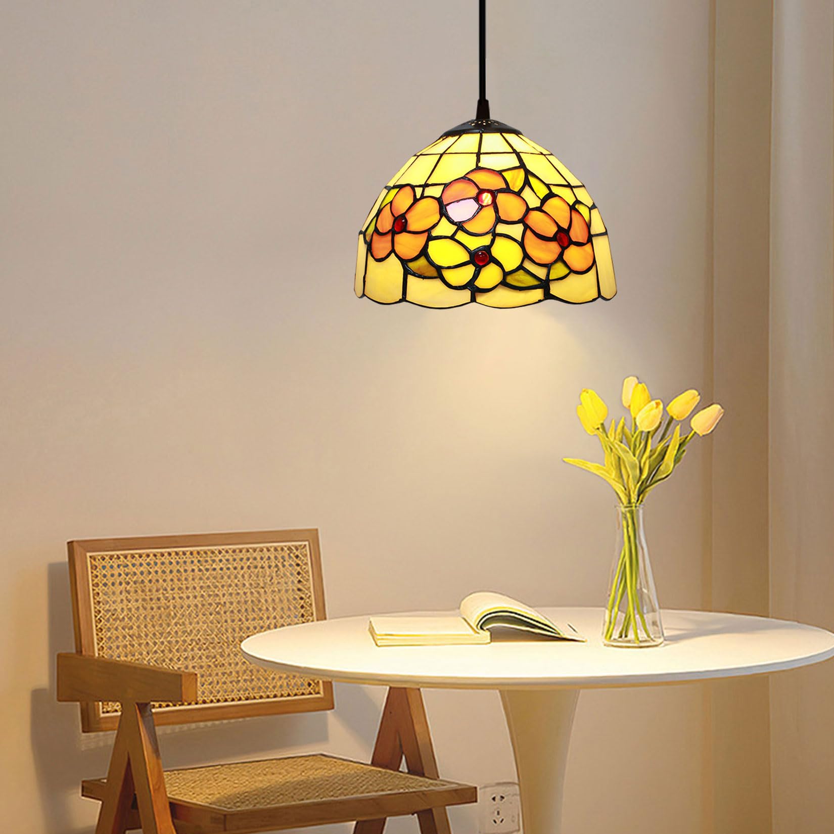 ティファニー調 インテリアスタンド ステンドグラスランプ 向日葵 蝶