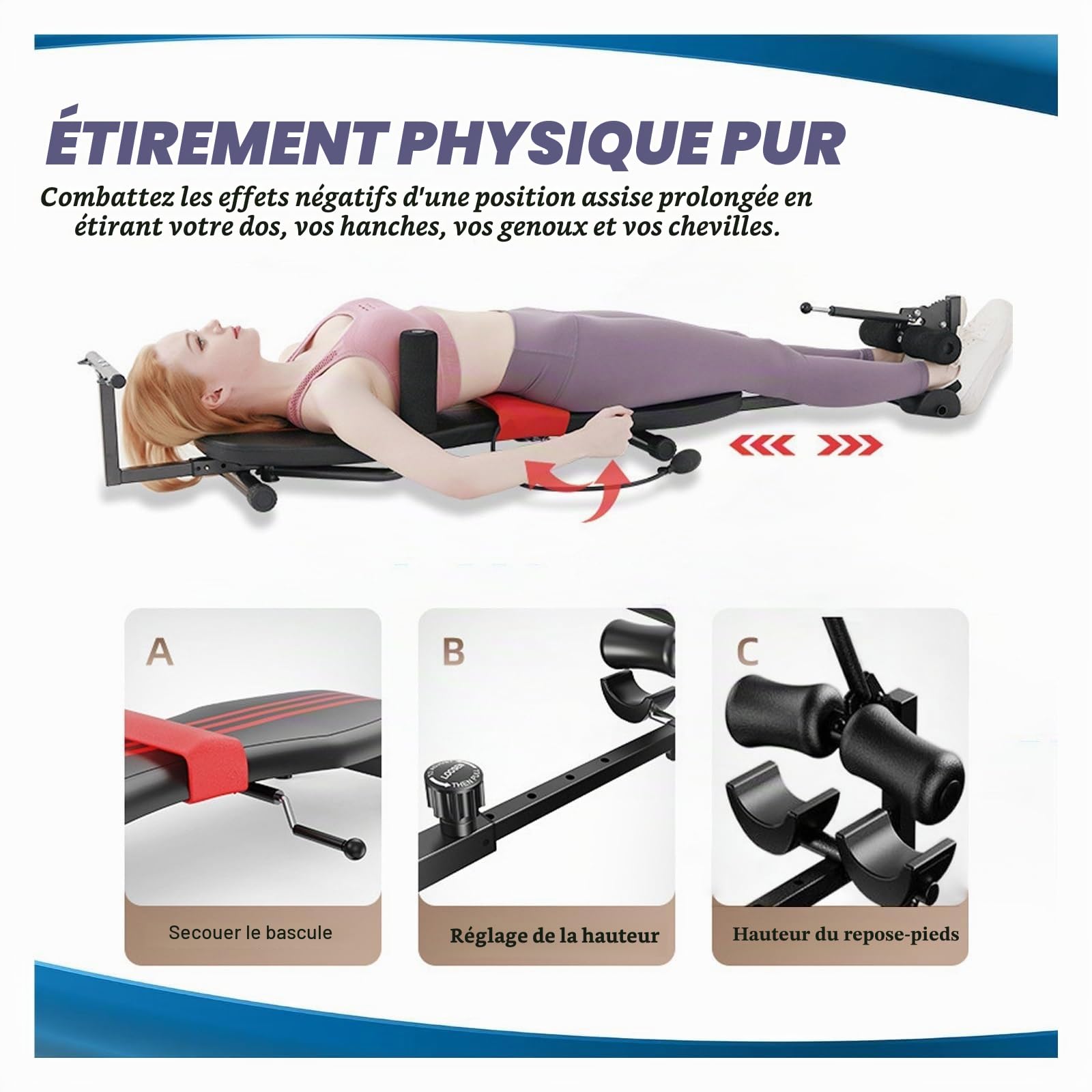 Banc D'étirement du Dos avec Traction Cervicale, Massage Cervical, Équipement de Gym À Domicile for Traction Lombaire Et de La Colonne Vertébrale, Étirements, Capacité de Charge Jusqu'à 330 LB