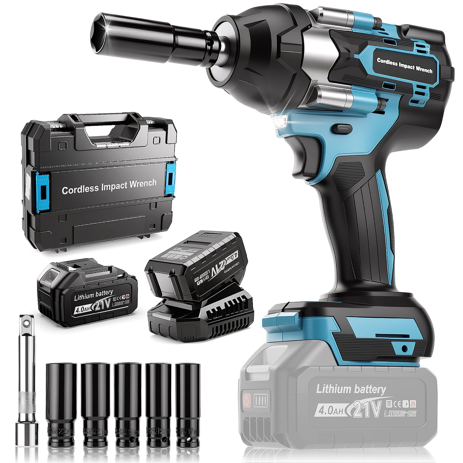 Avvitatore a Impulsi a Batteria 800Nm 1/2 con 2x21V 4.0Ah Batteria