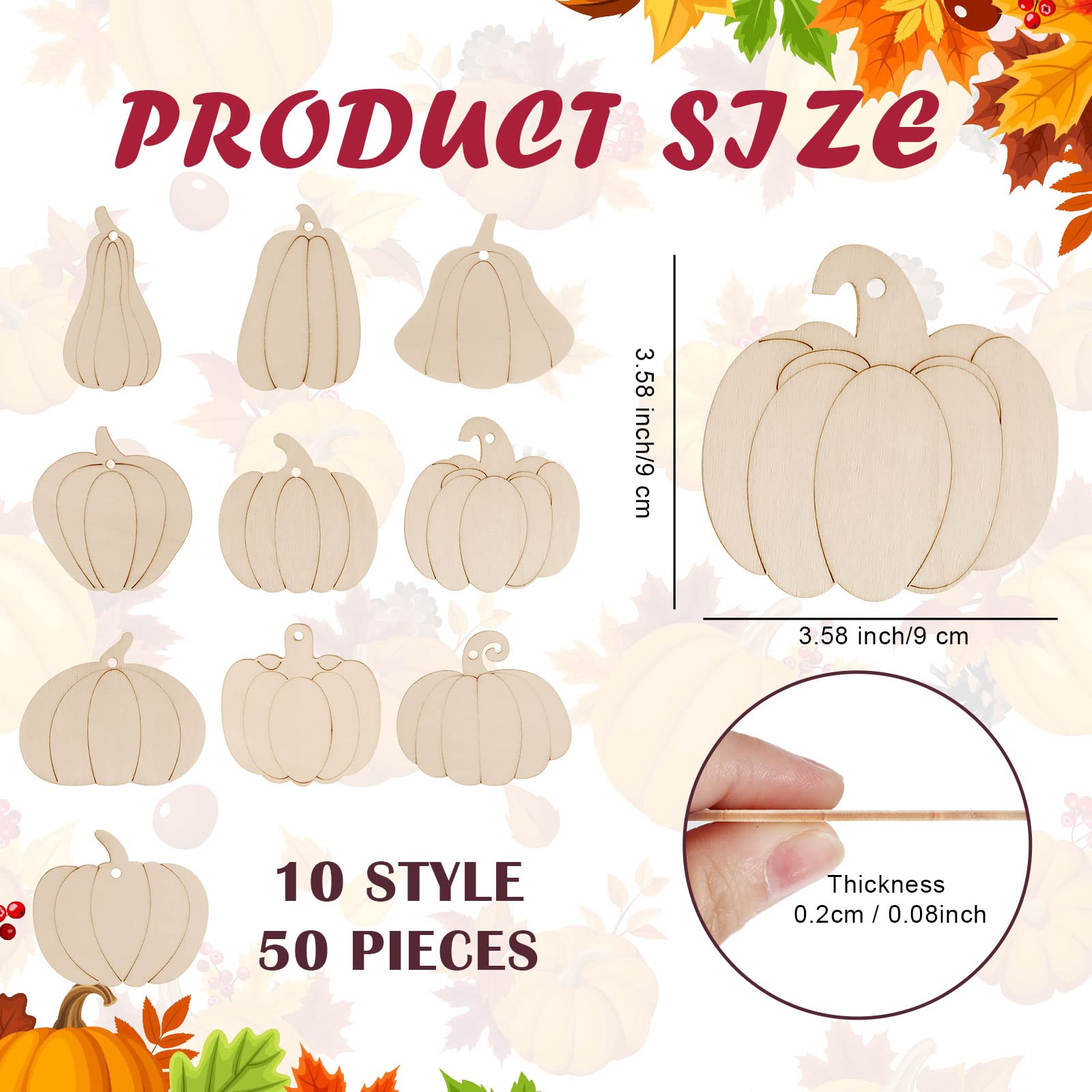 16 Pack Unfinished Wood Pumpkin Cutouts - DIY Wooden Ornaments For Fall, Thanksgiving & Christmas Crafting - View #6