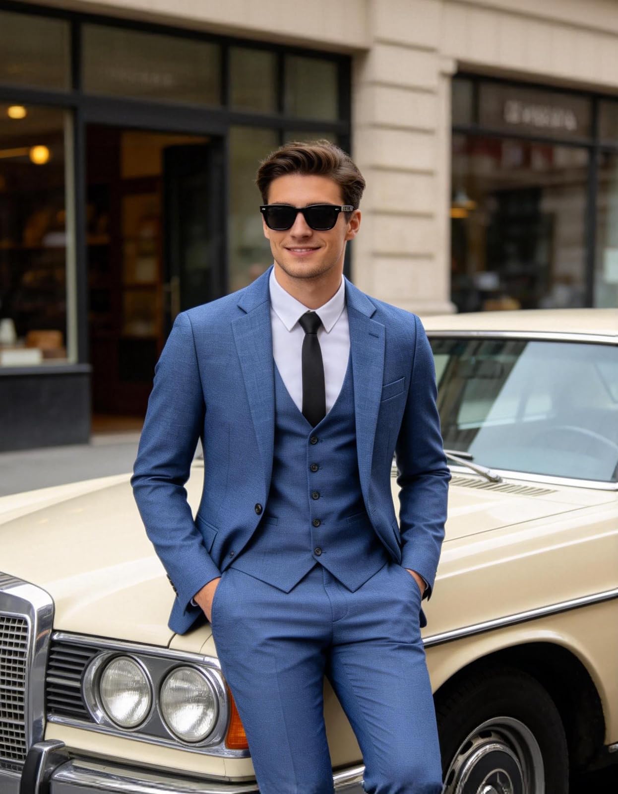 MOGU Herren Anzug 3-teilig Slim Fit - Formelles Business Smoking Set für Hochzeit Bräutigam Abschlussball Abendessen Party
