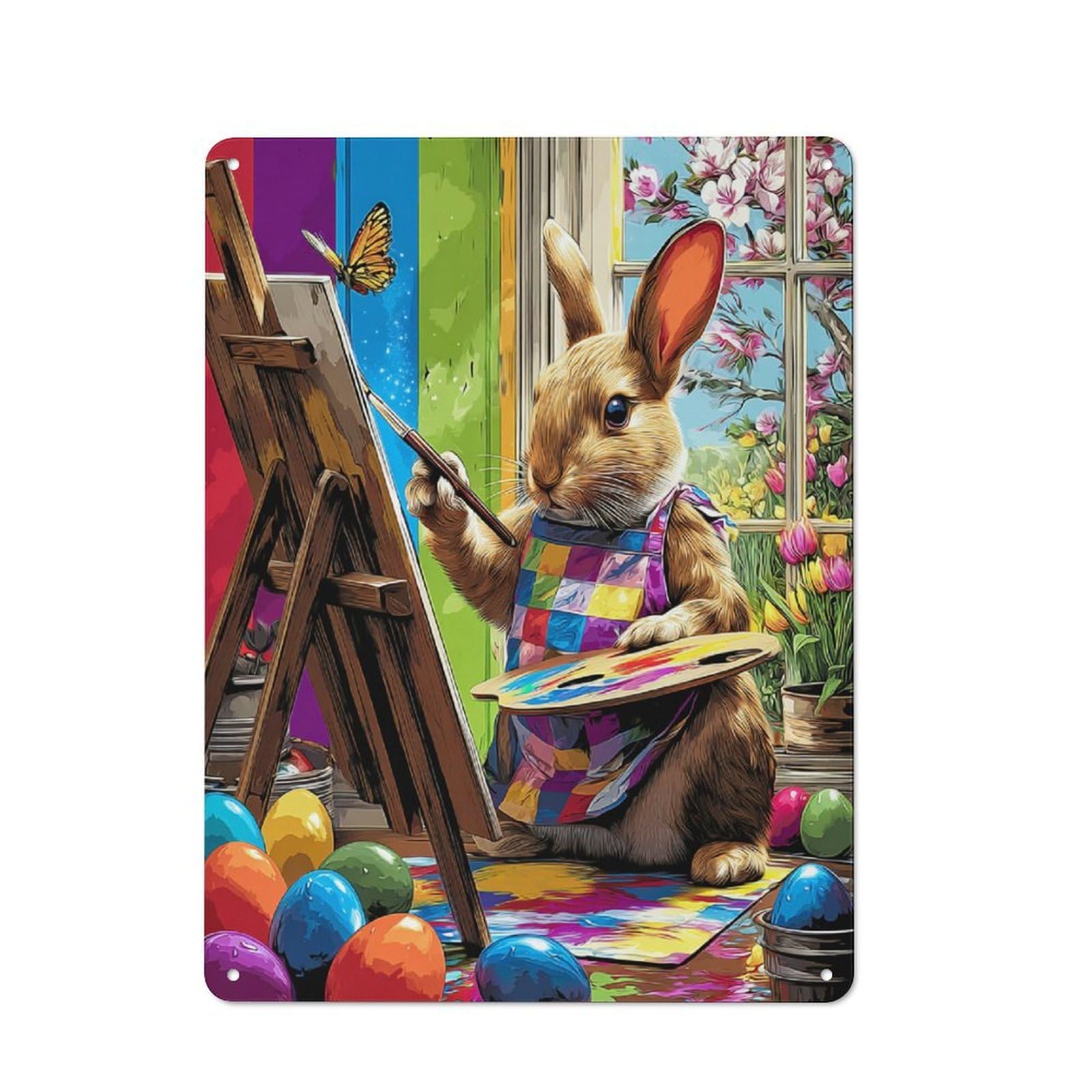 Junmoney Artist Bunny Painting Easel Metal Sign 40X30cm With For Workshop Wall, Rustic Decor, Wall Decoration For Workshops And Hobby Rooms