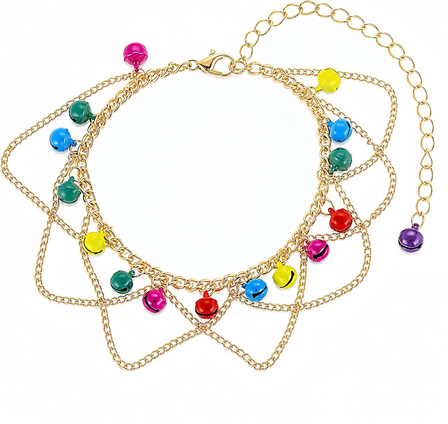 Colorful Bell Anklet for Women, Gold Tone Layered Ankle Bracelets